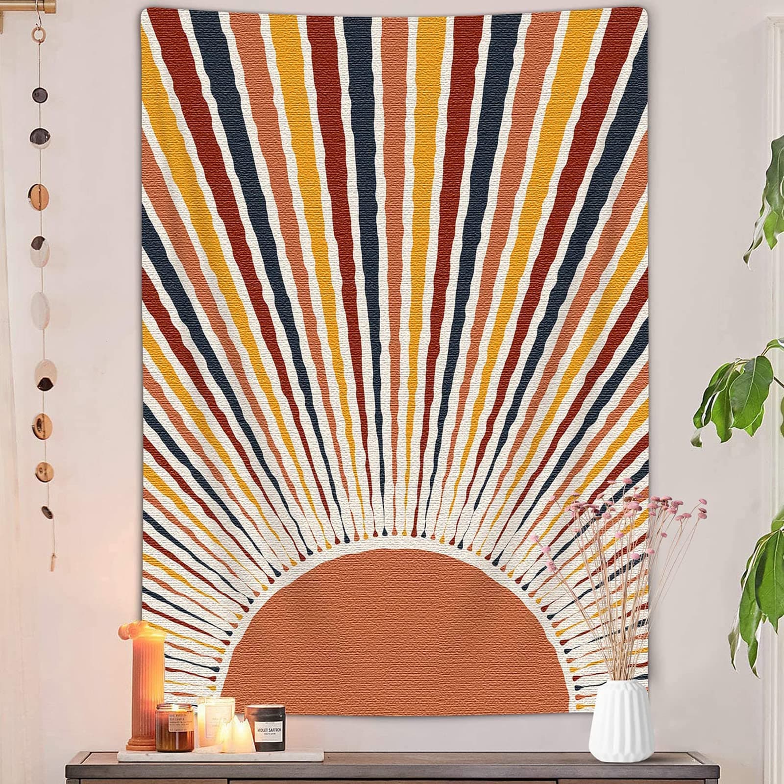 JAWO Bohemian Sun Vertical Tapestry, Vintage Abstract Rainbow Aesthetic Tapestry Wall Hanging for Bedroom, Red Retro 70s Mid Century Modern Decor Art Tapestries Poster Blanket College Dorm (60"X80")