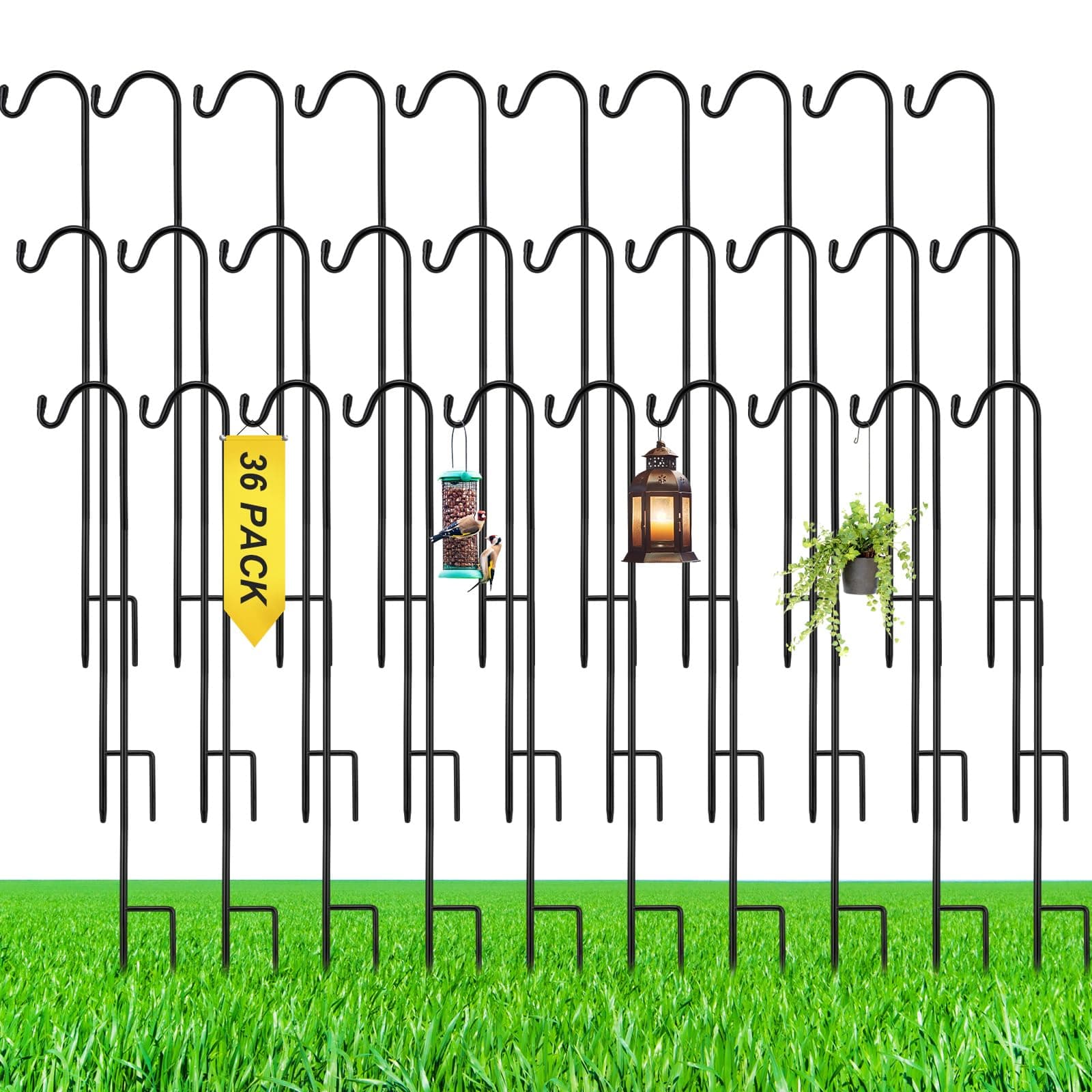 Yetene 36 Pack 24 Inch Adjustable Shepherds Hook for Outdoor Metal Rust Resistant Steel Shepard Hooks for Bird Stand Feeder Pole, Weddings Decor, Garden Plant Basket, Outside Hanging Solar Lights