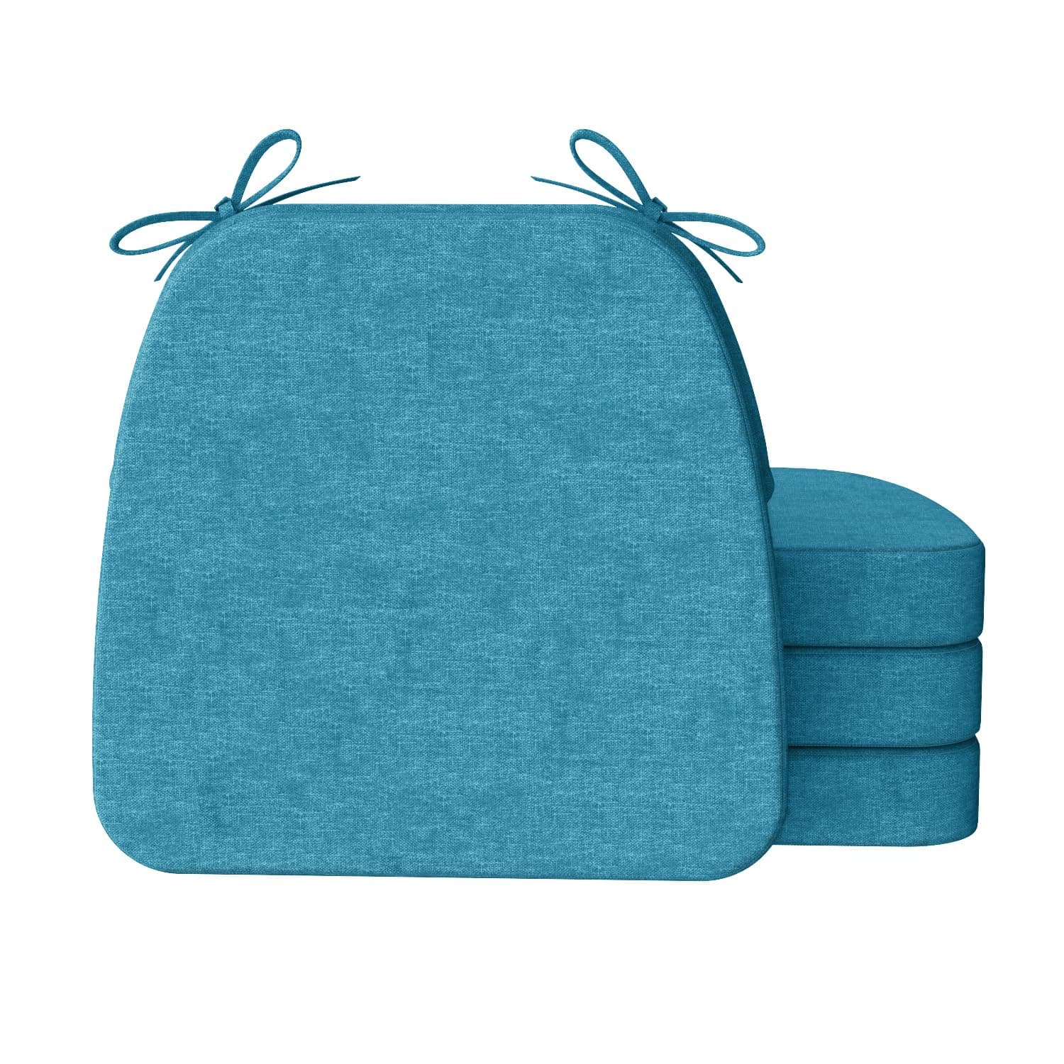 AAAAAcessories D-Shaped Chair Cushions, 2" Thick Dining Chair Pads with Ties and Removable, Machine-Washable Cover, 17" x 16", Set of 4, Teal