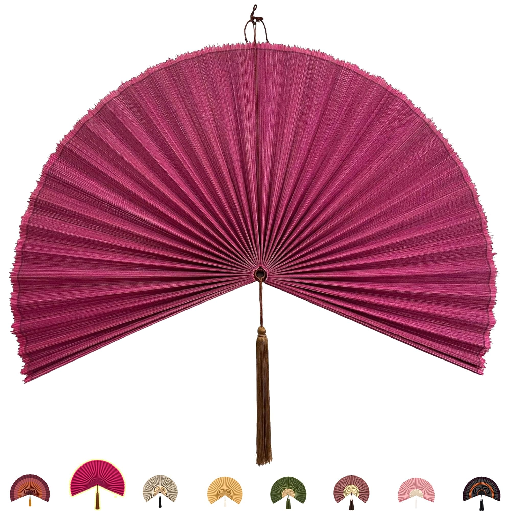 ChumDecor Fan Wall Decor,Large Bamboo Fan Wall Art for Boho Hanging Headboard,Decorative Folding Fan for Over Bed Decorations, (Pink, 48inch)