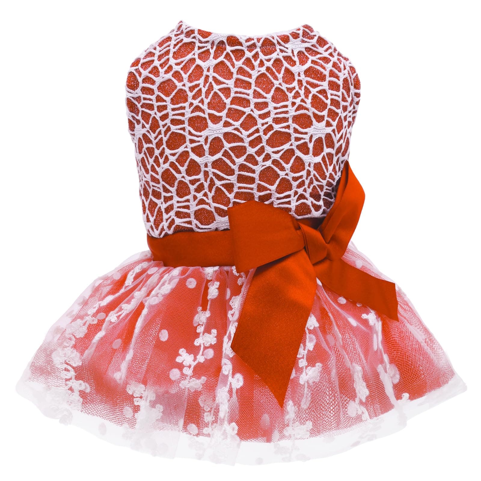 CuteBone Red Dog Dress Outfit Puppy Skirt Shining Embroiderd Tutu with Bowknot Pet Clothes Girl for Wedding Birthday Party Cat Apparel DD09S