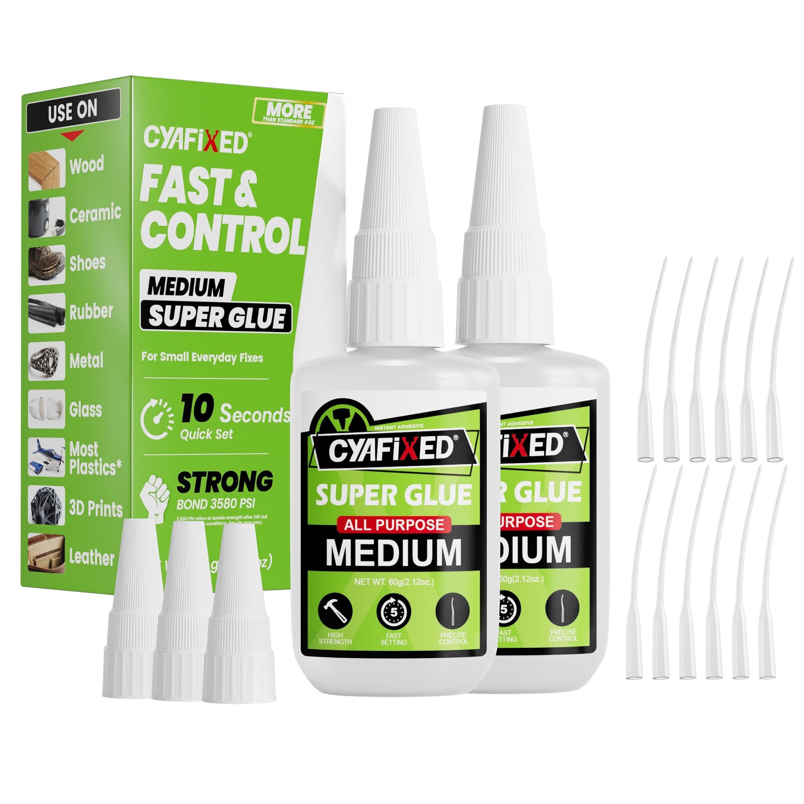 Medium Super Glue Kit, 113.6 Gram (4 oz) CA Glue with Anti-Clog Cap & Microtips for Woodworking, 3D Printing, Aquarium, Crafts, Plastic – Instant Cyanoacrylate Adhesive Repair Shoe, Ceramic, Glass
