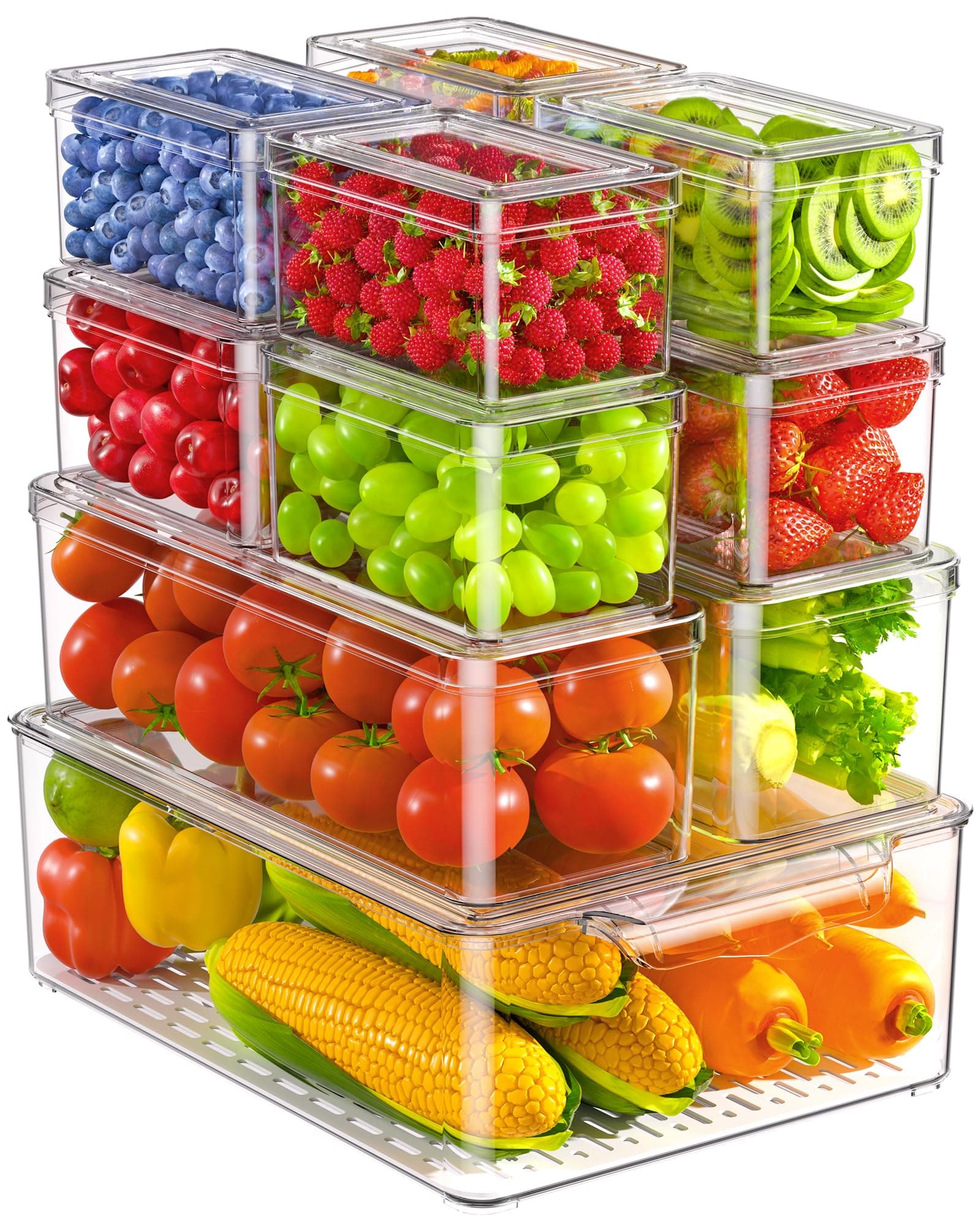 KEMETHY 11 Pack Clear Polyethylene Terephthalate (PET) Refrigerator Organizer Bins, BPA Free Fruit Storage Containers for Fridge