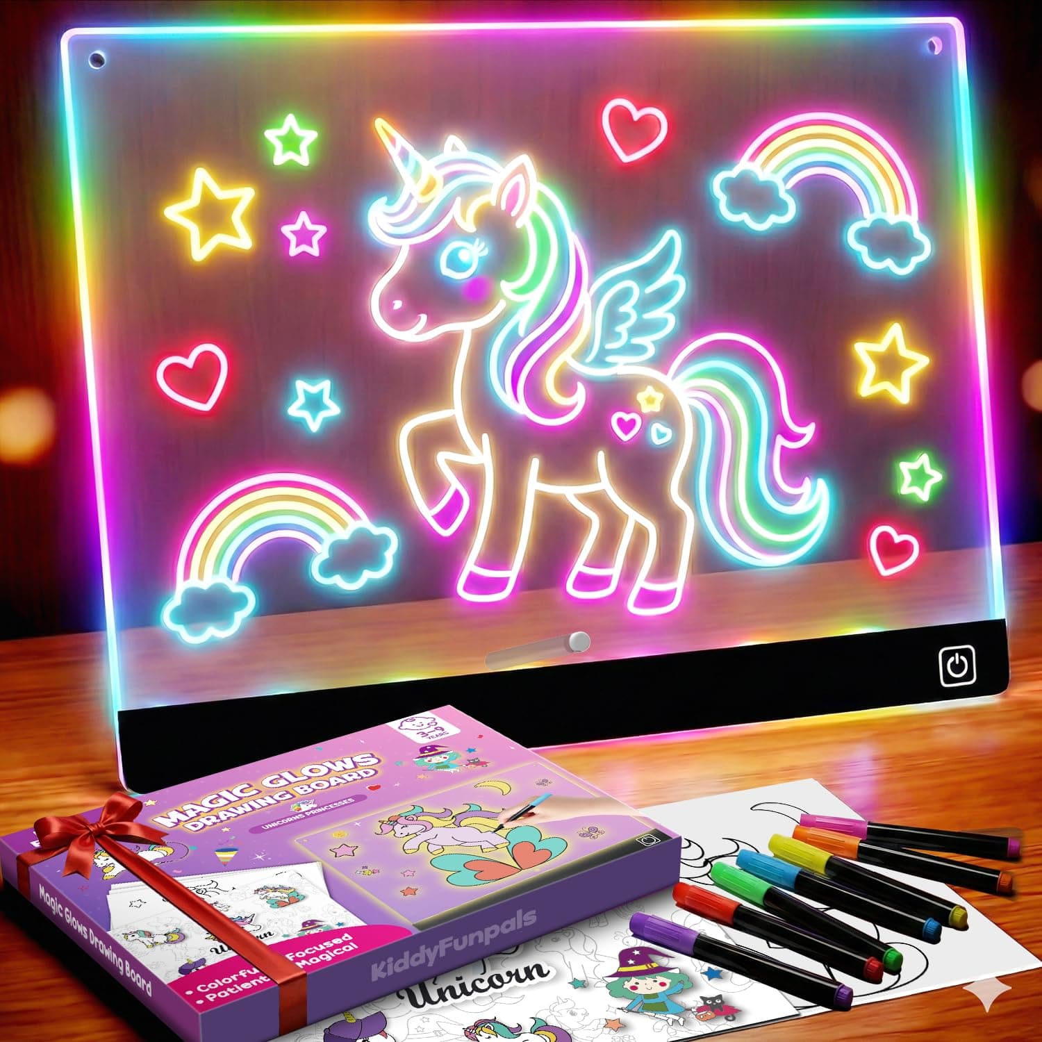 LED Drawing Board for Girls, 10"x8" 7 Colors DIY Doodle Glow Note Board with 7 Markers, 10 Tracing Sheets - Unicorn Toys Gifts, Brithday Gift for Girl 4 5 6 7 8 9 Year Old, Light Up Pad Art Kit