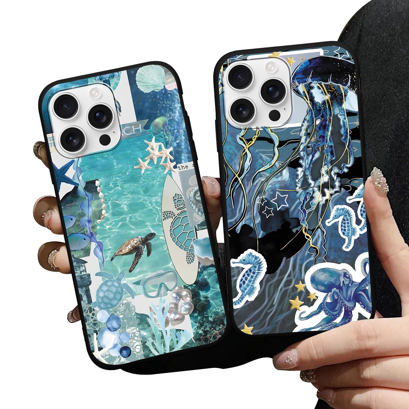 DAQIFCBO 2 Pack Aesthetics Beach Ocean Phone Cases for iPhone XR Case Pretty Turtles Jellyfish Pattern Cover Design Slim Shockproof Funda for iPhone XR 6.1 Inch