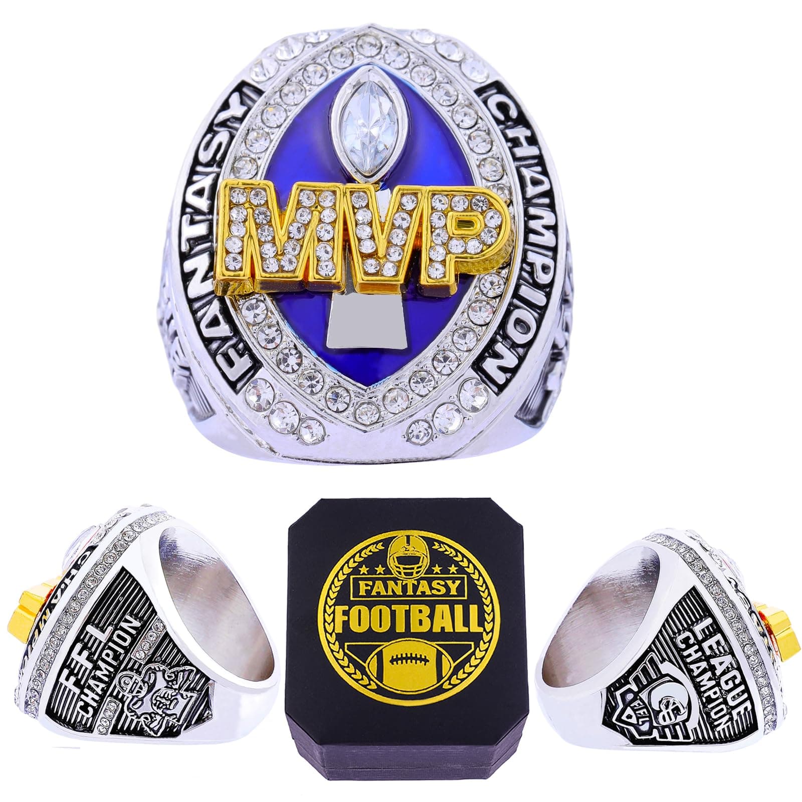 ZZXZJW 2025 Fantasy Football Championship Ring Trophy Award for Fantasy Football League Winner (Model 4, Size 14)