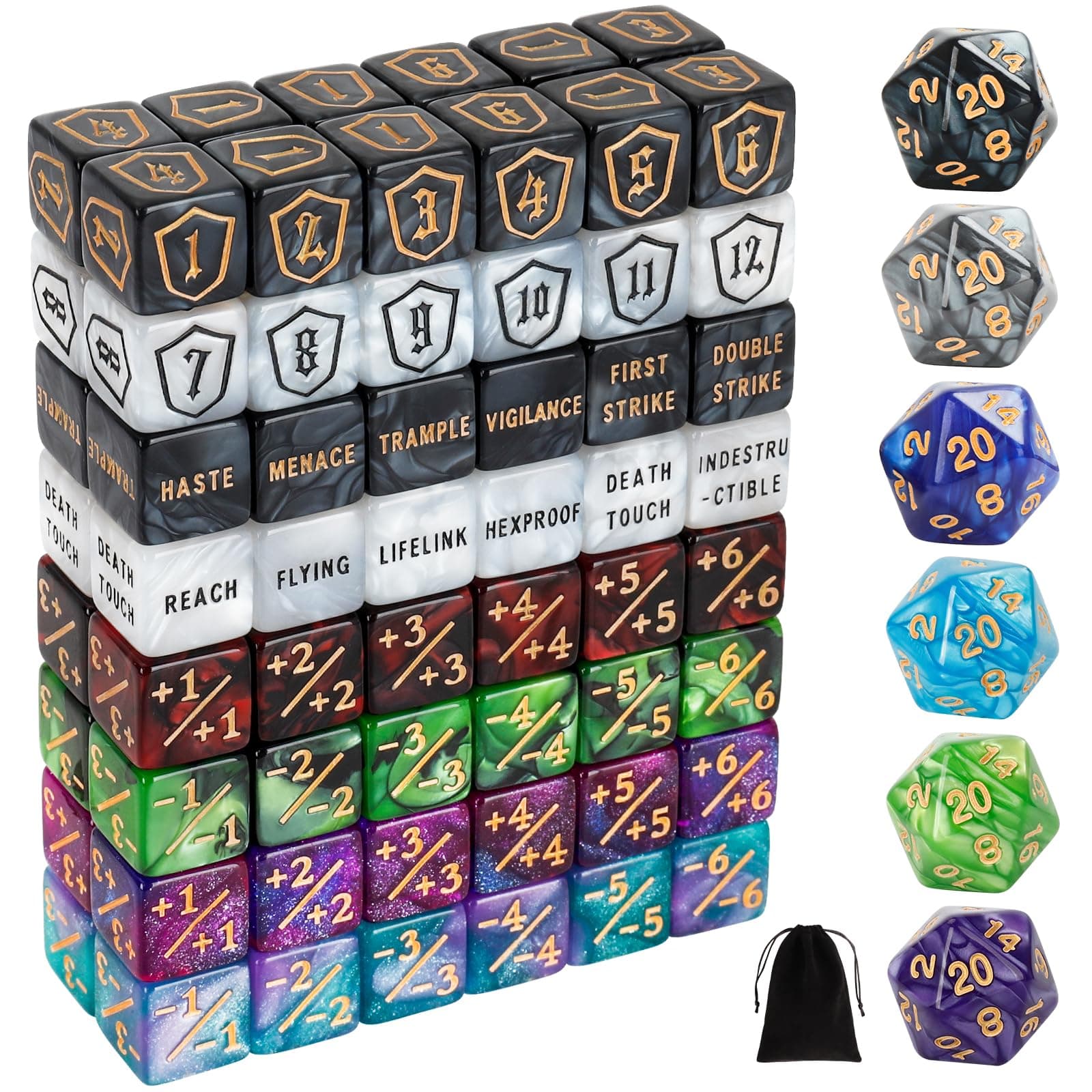 102 Pieces MTG Dice Counters Set Bulk Ability Keyword Tokens Shield Life Counters 6 Sided Dice for Magic The Gathering TCG Card Gaming Accessories (Set A)