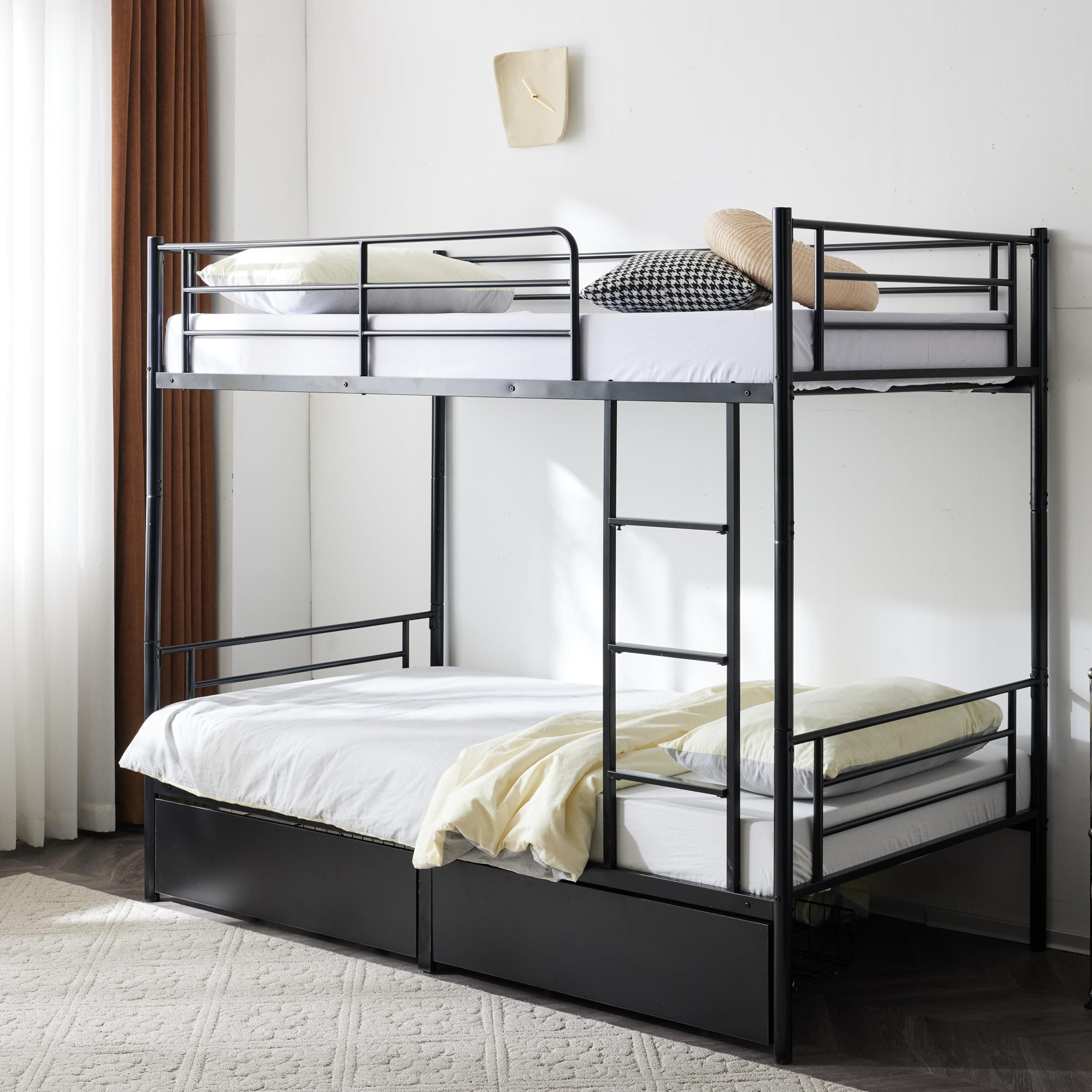 Karl home Black Bunk Bed Twin Over Twin with 2 Storage Drawers