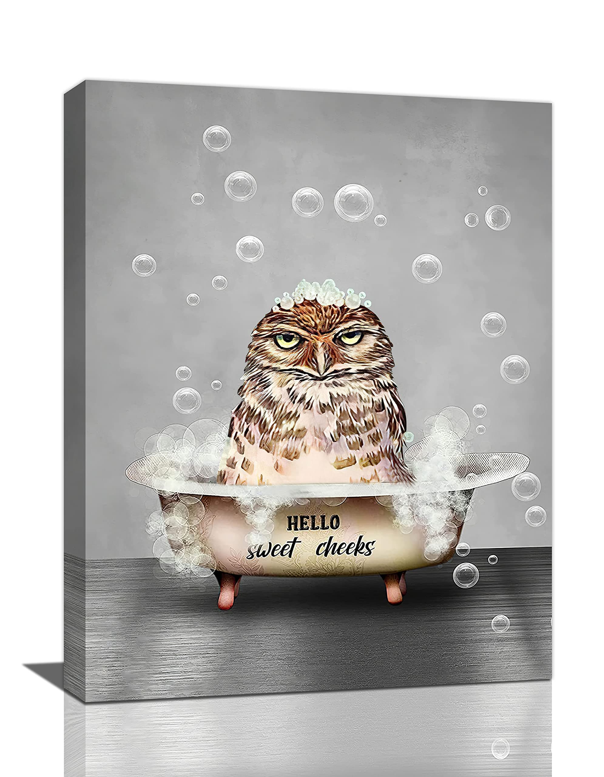 Funny Owl Bathroom Wall Art Farmhouse Animal Owl In Bathtub Pictures Wall Decor Bubble Bath Bathroom Pictures For Wall Canvas Prints Painting Artwork Home Decorations For Bathroom Framed 12"x16"