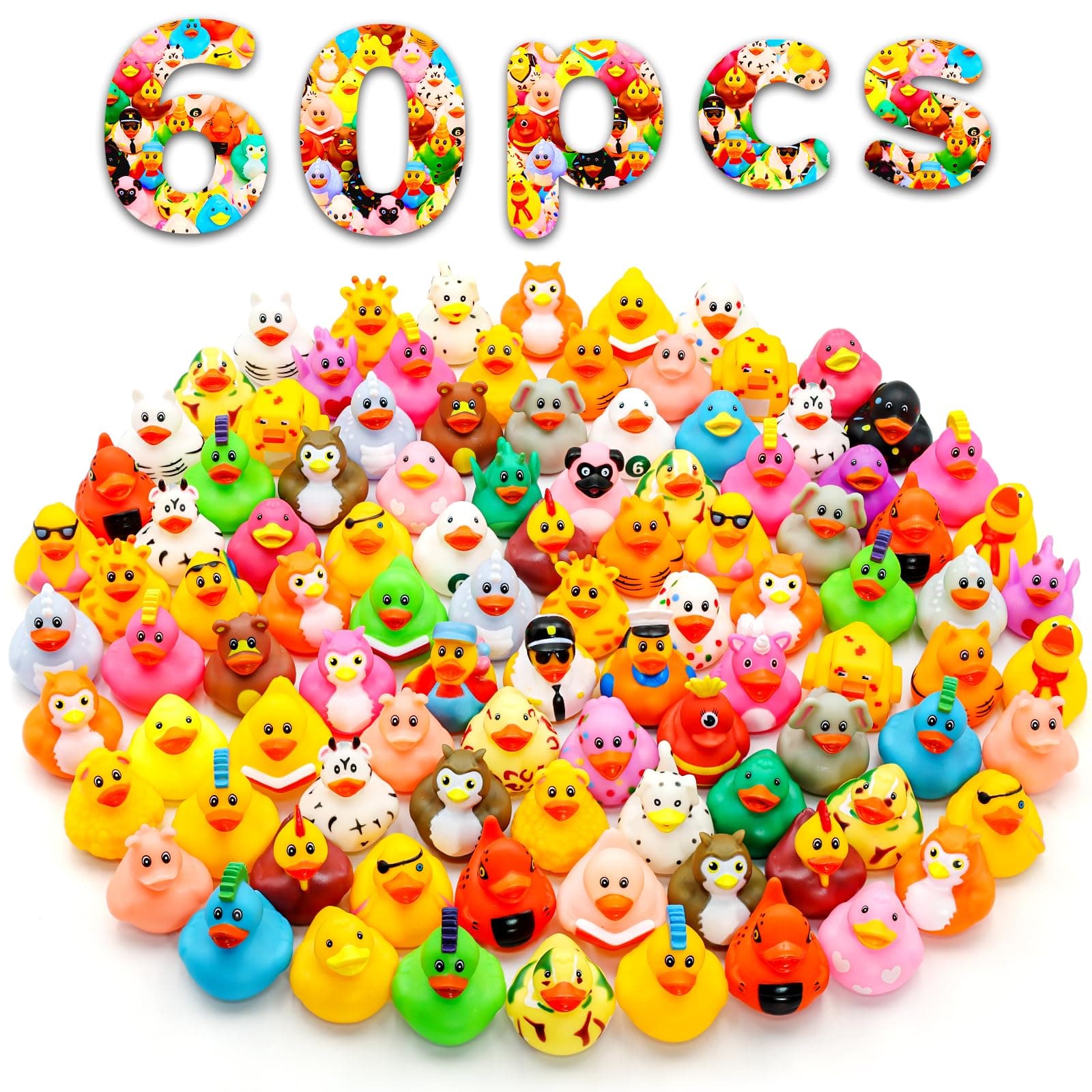 60 Pack Rubber Ducks for Jeeps 2.3 Inch Bulk Floater Jeeps Ducks for Ducking Assortment Rubber Duckies for Kids Baby Bath Toys Birthday Gifts Party Favors