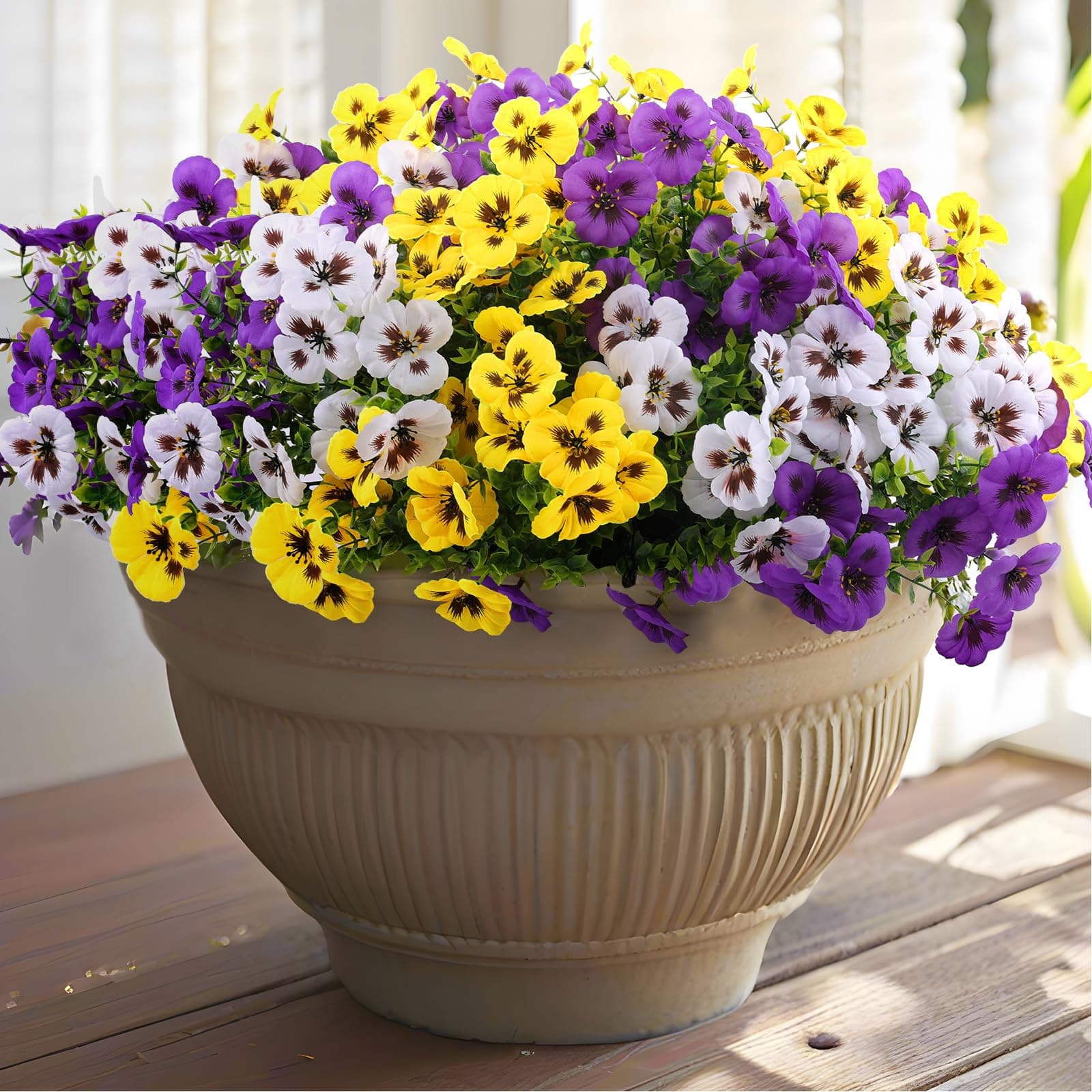 Rowfad Flores Artificiales de Pensamiento para Exteriores, Pensamientos de Seda sintética, Flores de Primavera para Exteriores, macetas, Puerta Delantera, Porche, Patio, Ventana, decoración del hogar