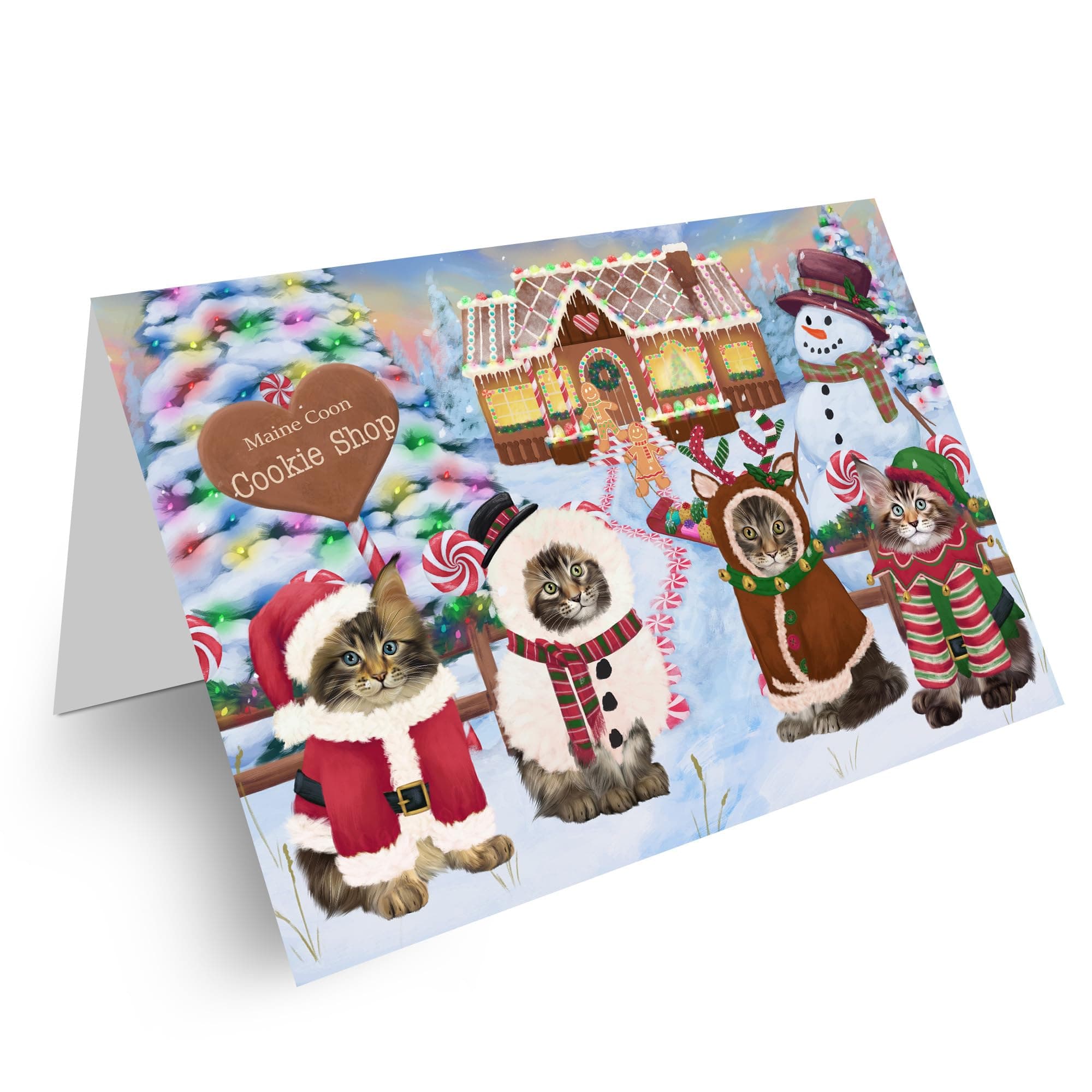 Doggie of the Day Christmas Gingerbread Cookie Maine Coon Cat Greeting Cards - Adorable Pets Invitation Cards with Envelopes - Pet Artwork Christmas Greeting Cards (10 Greeting Card)