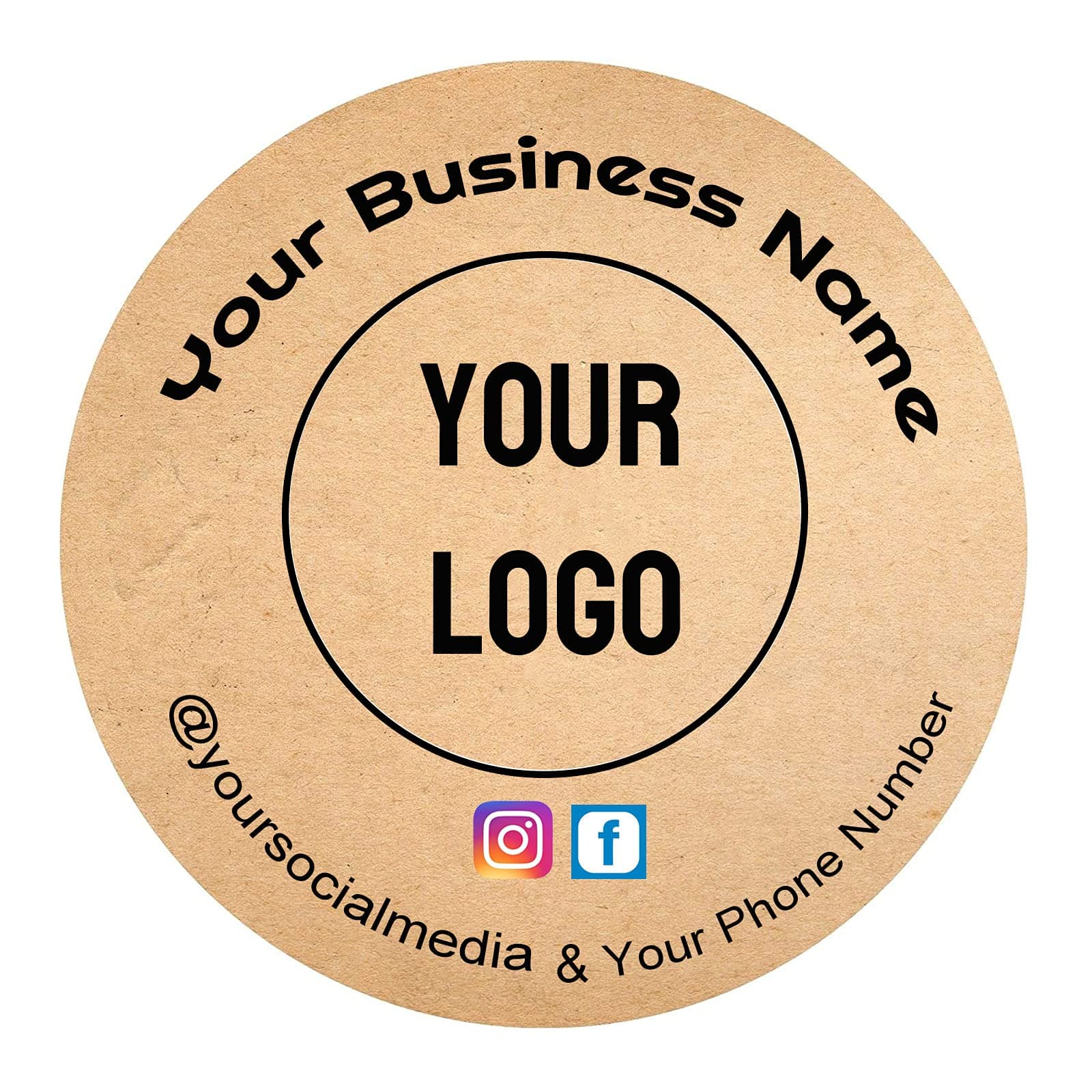 110-pack Custom Round Kraft Sticker,Personalized UV Print Thank You Small Business Logo Labels (Kraft Brown, 3 inch)
