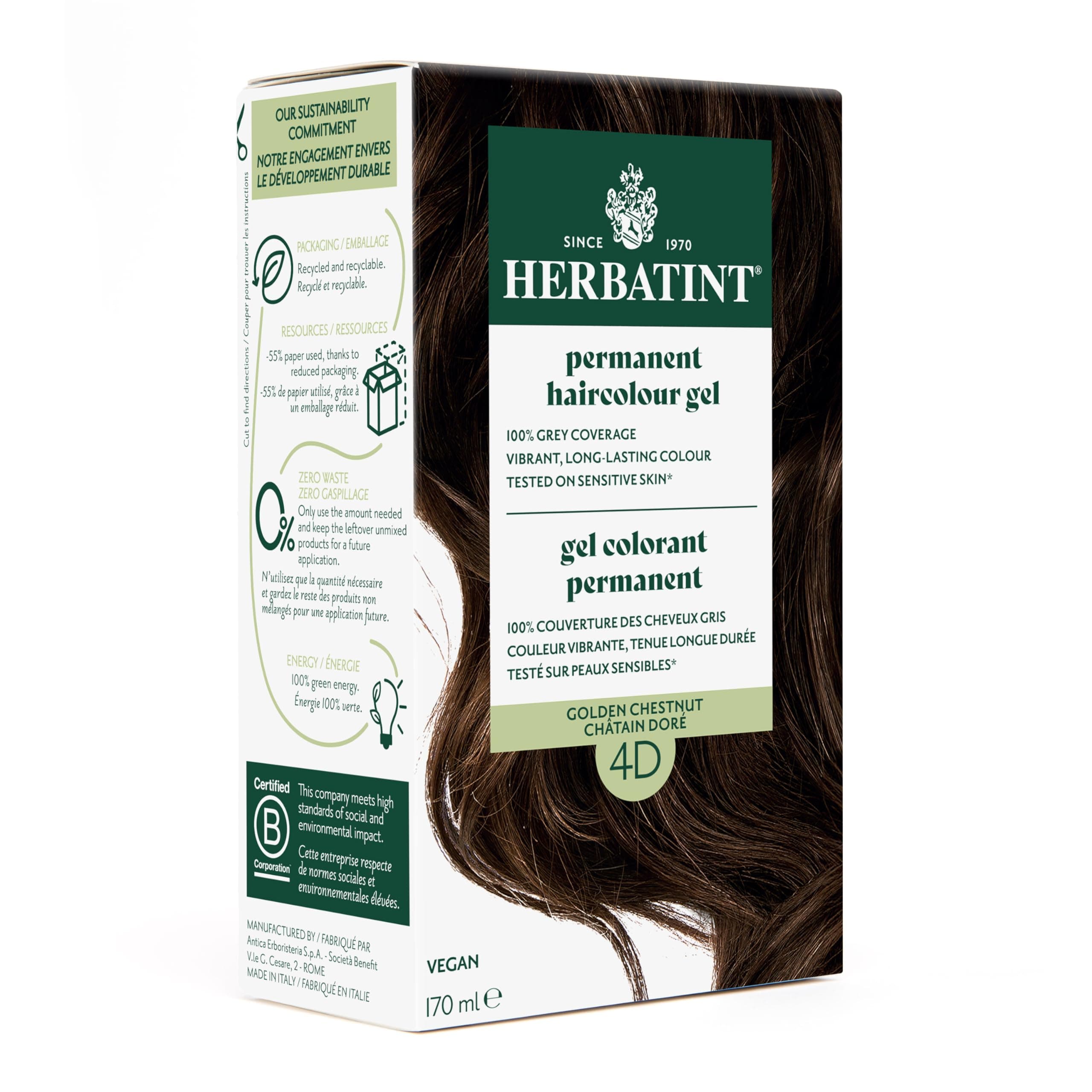 Herbatint Permanent Hair Color Gel 4D Golden Chestnut 170mL
