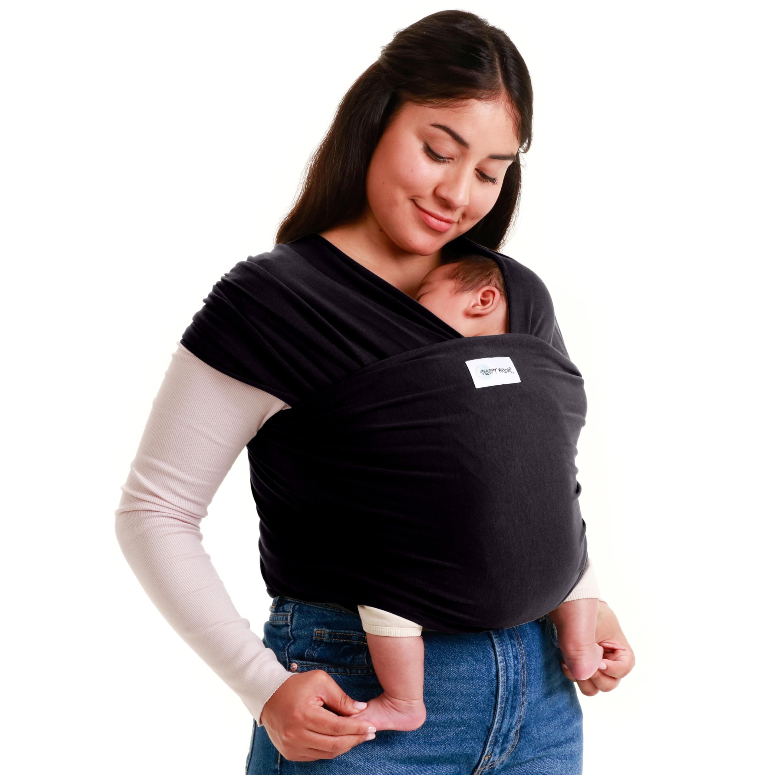Sleepy Wrap Baby Carrier 7-35 lbs - Stretchy Baby Wrap Infant Sling Black 1.0