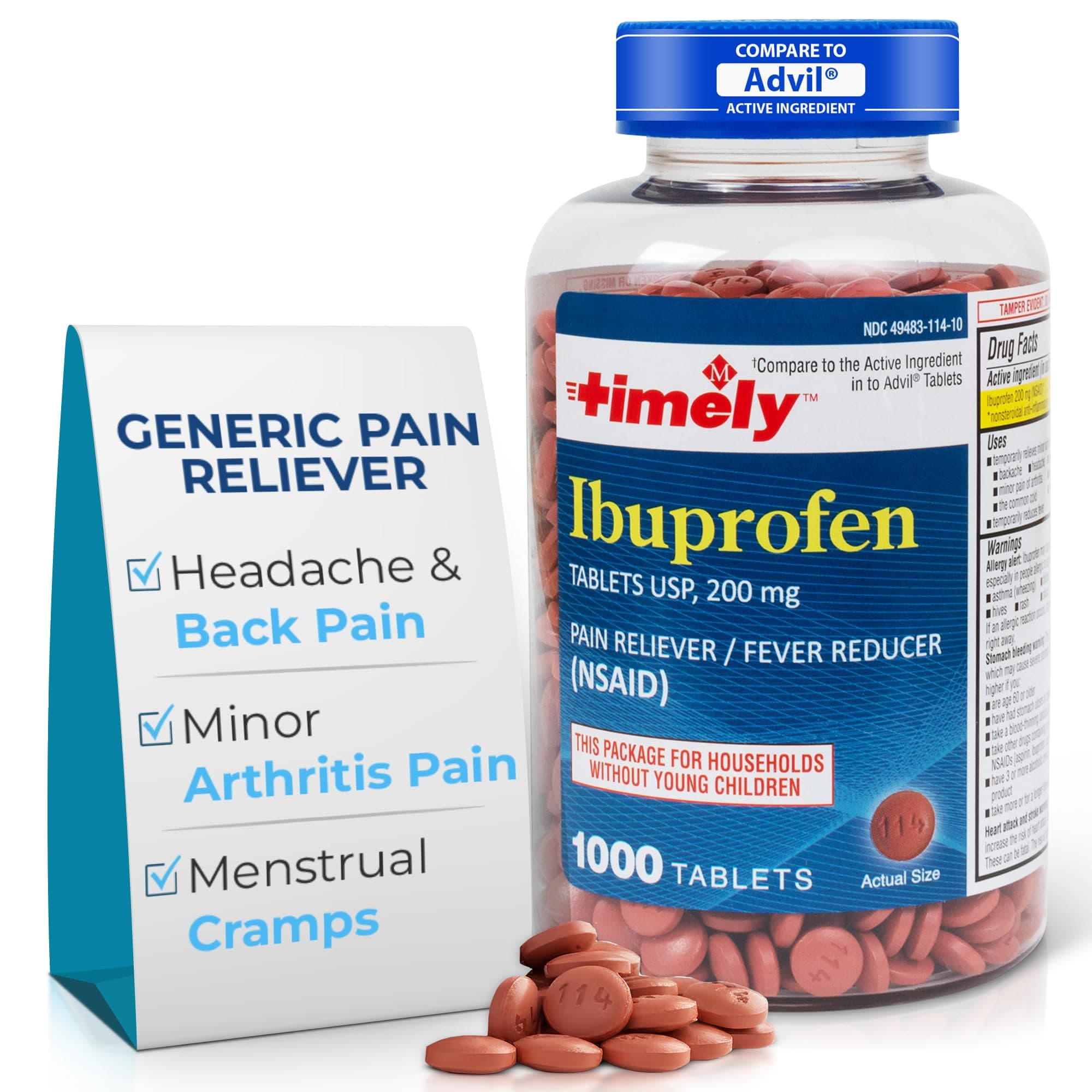 TIME-Cap Labs Ibuprofen 200mg Pain Reliever & Fever Reducer, 1000 Tablets