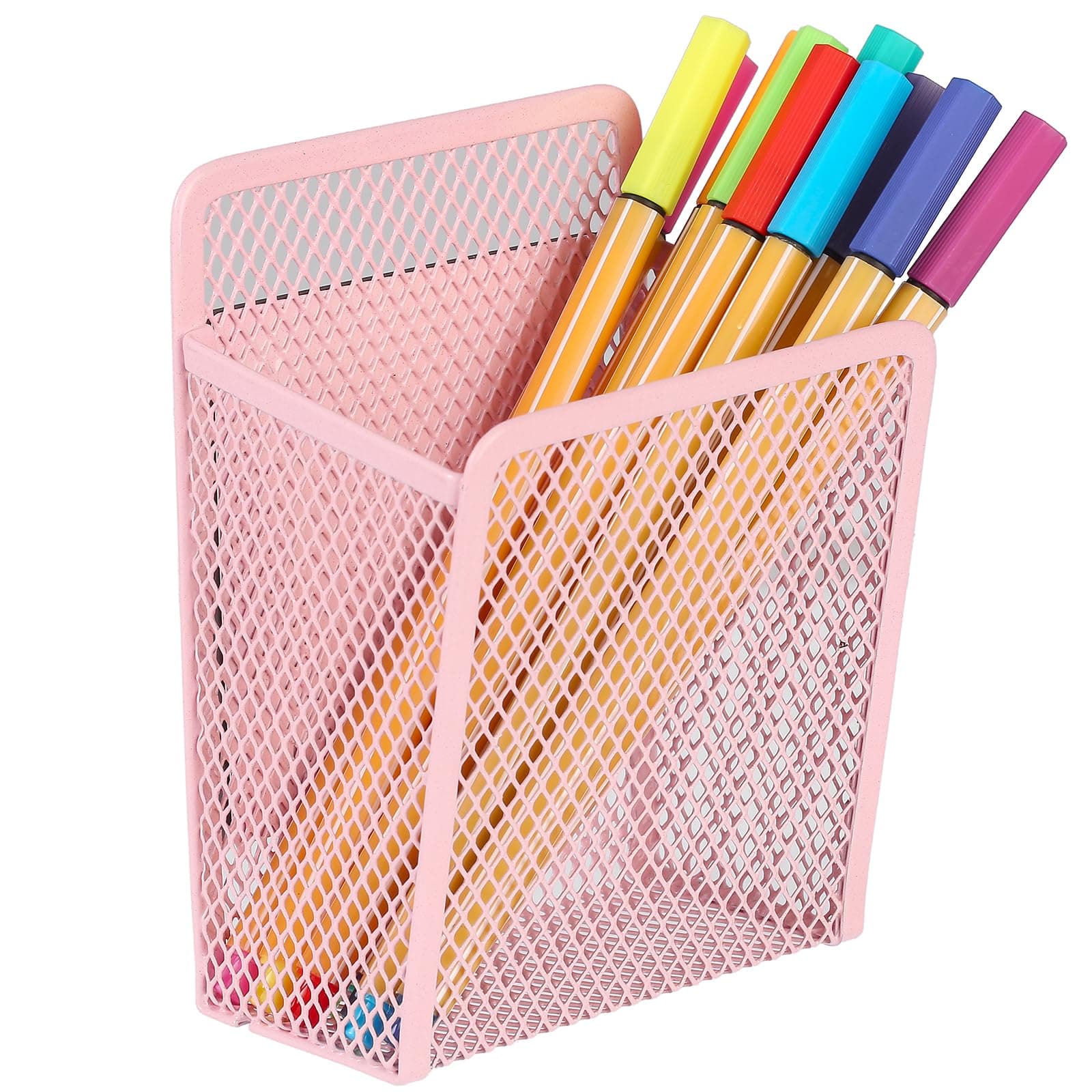 zeyce Magnetic Pencil Holder - Extra Strong Magnets Mesh Marker Holder Perfect for Whiteboard, Refrigerator and Locker Accessories (1 Baskets, Blush)