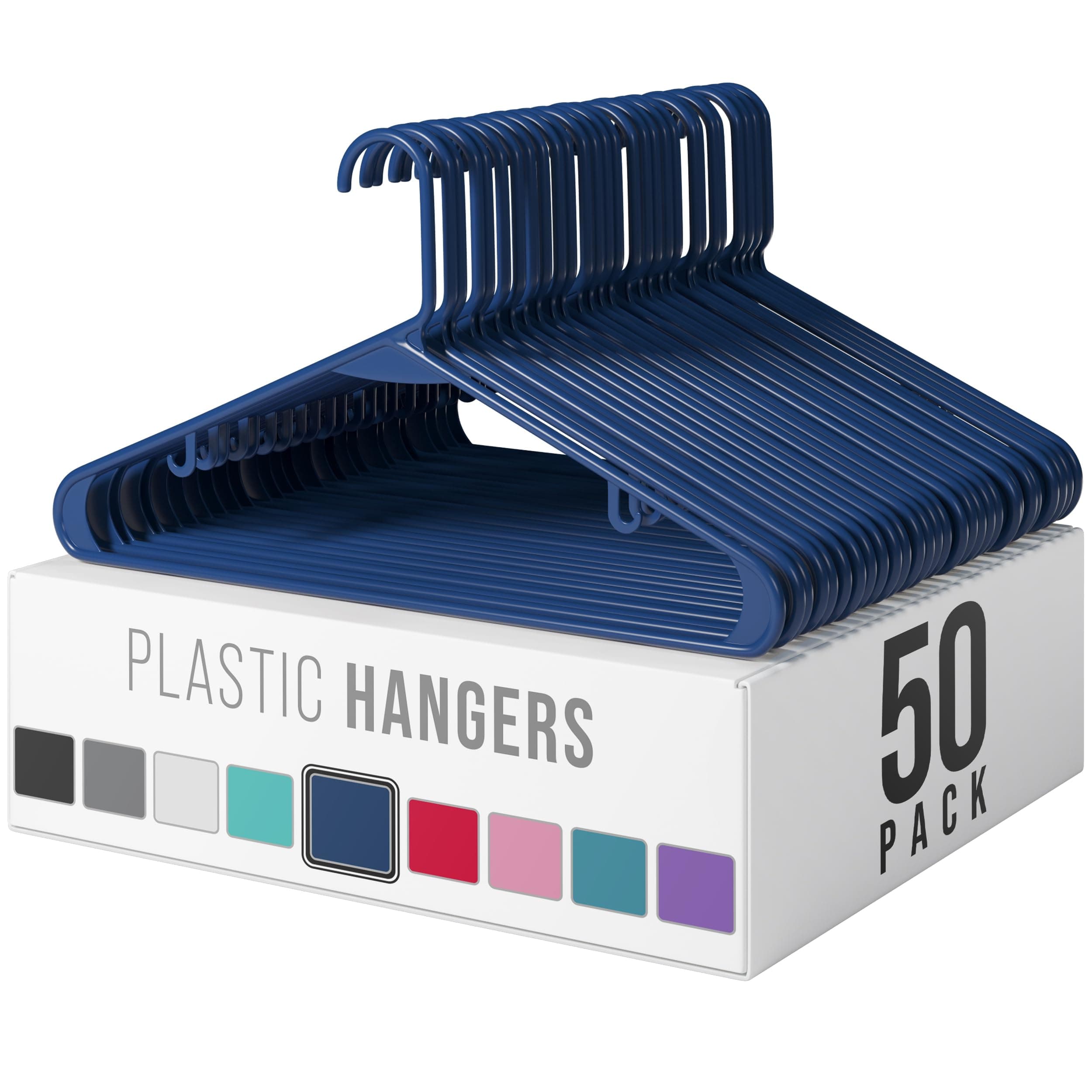 Plastic Hangers 50 Pack Navy - Clothes Hangers - Makes The Perfect Coat Hanger and General Space Saving Clothes Hangers for Closet - Percheros Ganchos para Colgar Ropa Hangars