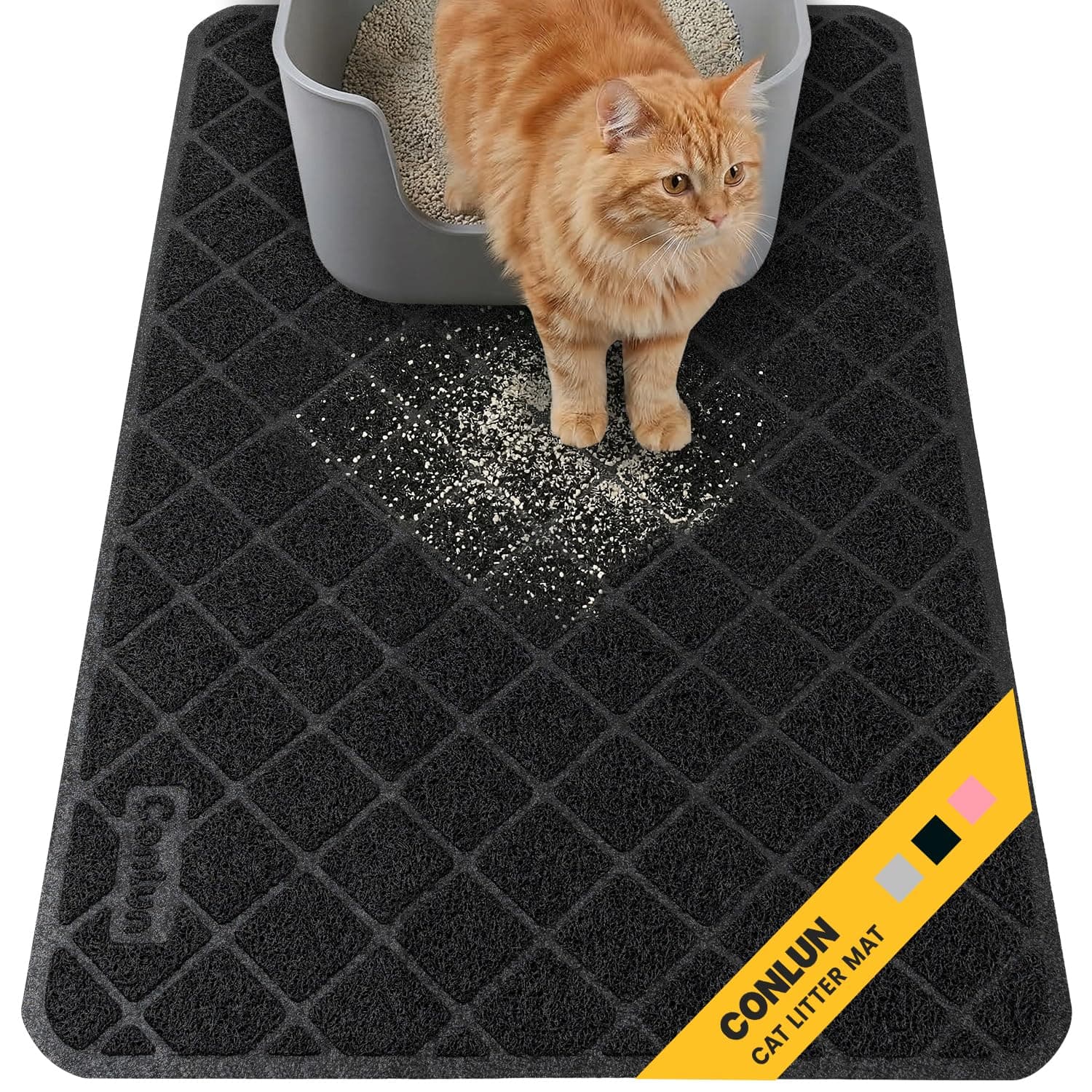 Conlun Cat Litter Mat Litter Trapping Mat, Premium Durable PVC Grid Mesh with Scatter Control, Non-Slip, Less Waste Cat Litter Box Mat, Urine Waterproof, Washable Easy Clean, 61 x 43 cm