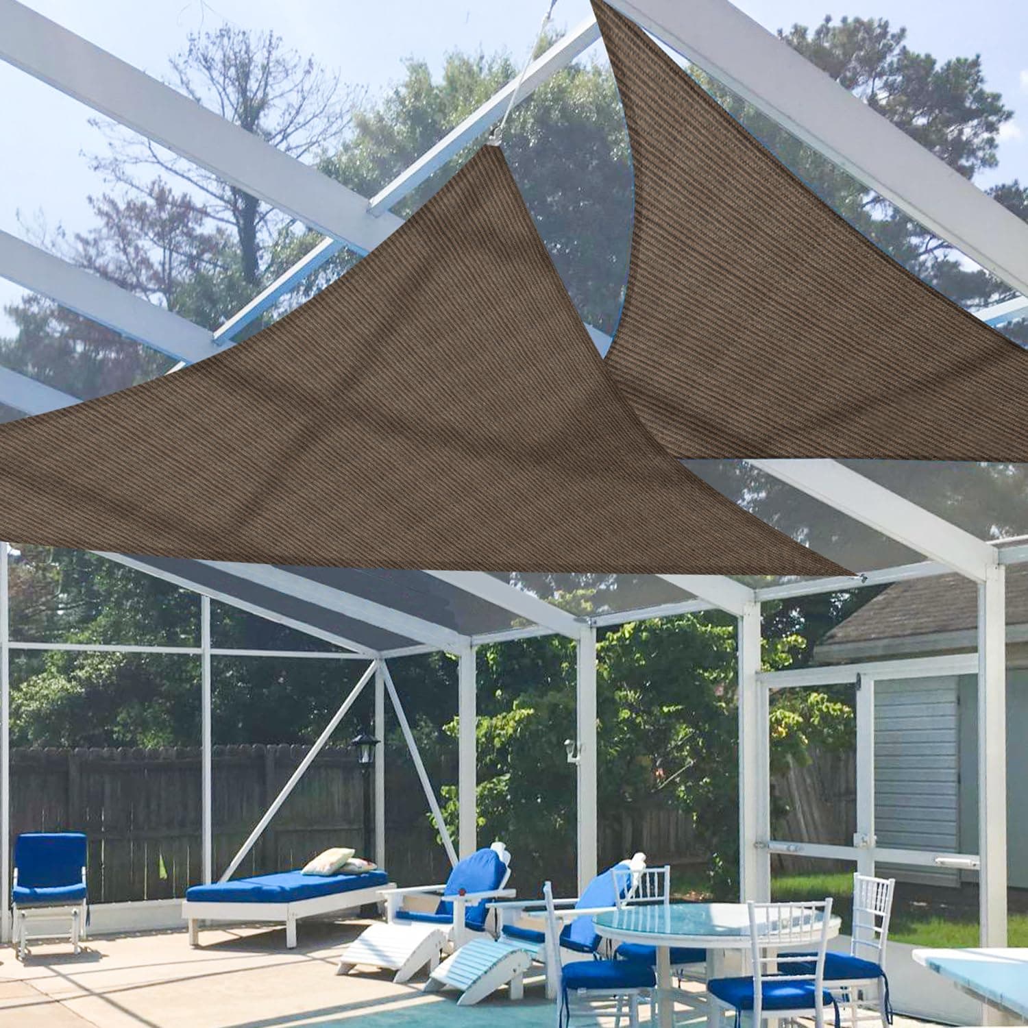 E&K Sunrise 8' x 8' x 11' Right Triangle Sun Shade Sail Shade Fabric Cover Backyard Deck Sail Canopy UV Block - Coffee Brown