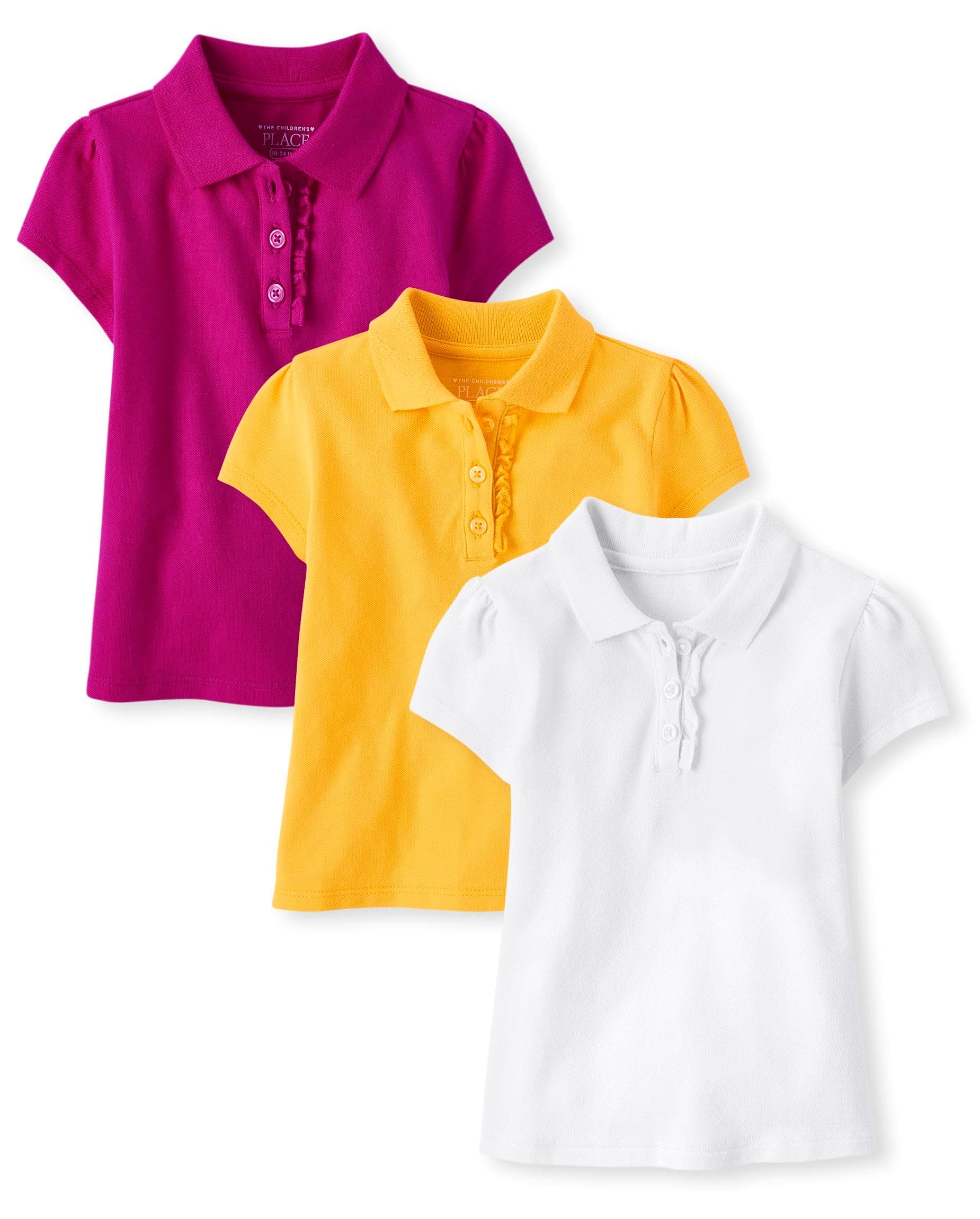 The Children's Place,Baby Girls,and Toddler Multipack Short Sleeve Ruffle Pique Polos,Yellow/White/Aurora Pink 3-Pack,4 Years