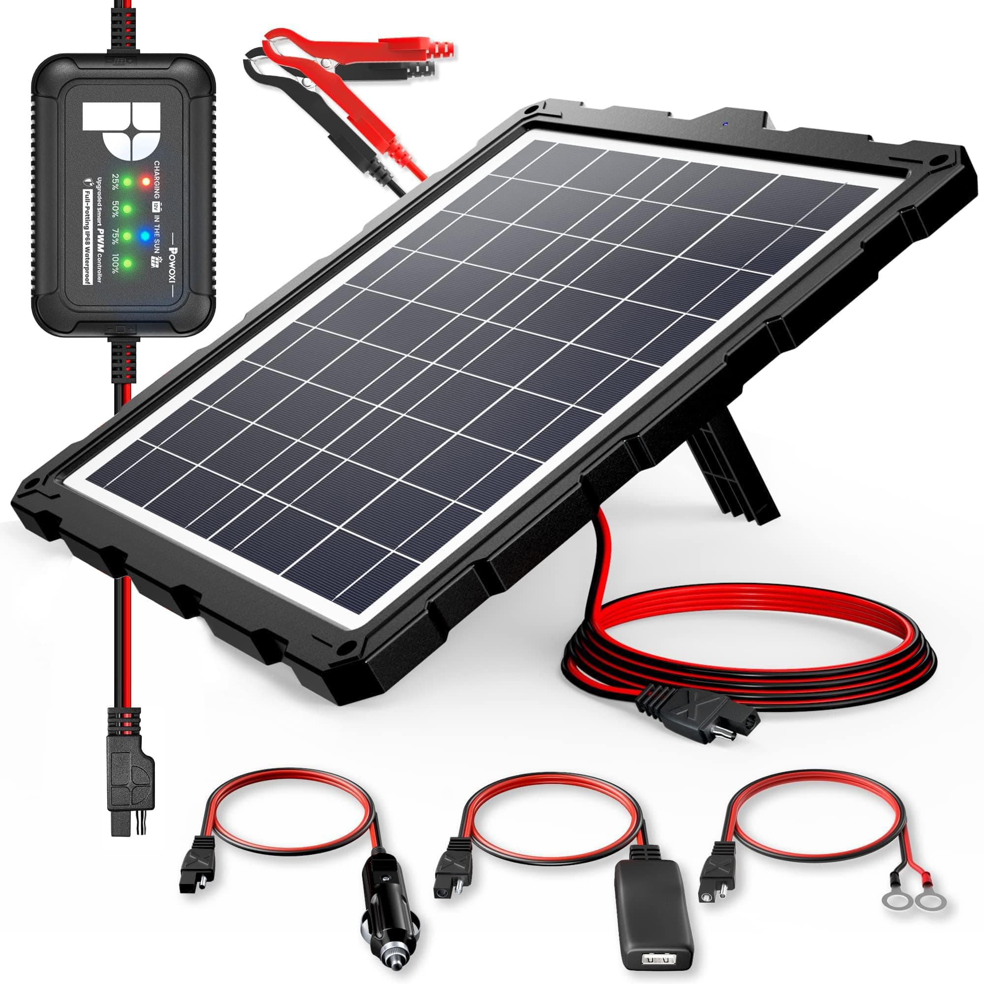 POWOXI 20W 12V Solar Battery Charger Trickle Maintainer Kit for Car