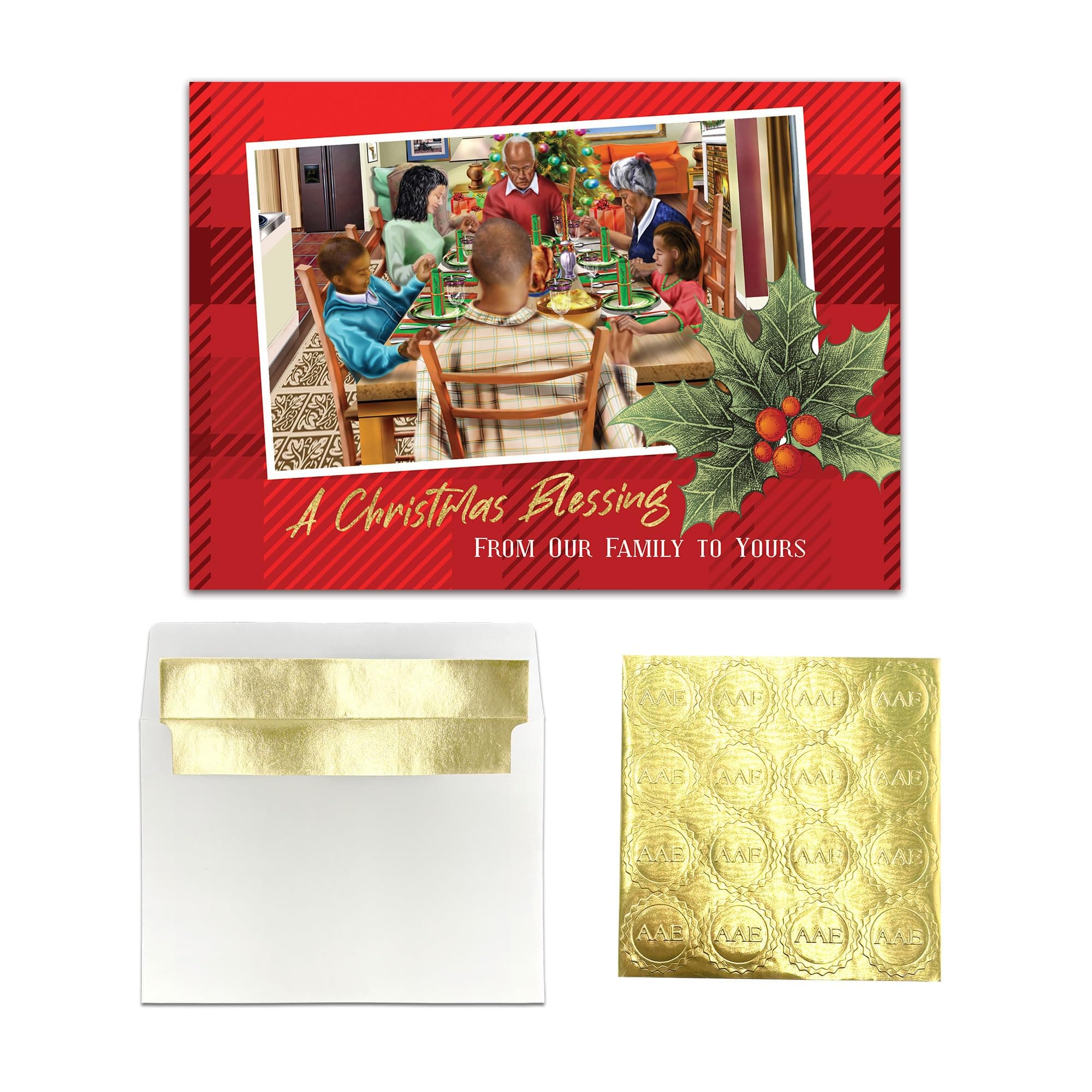 African American Expressions - Embossed Christmas Cards Boxed Set - Traditional Religious Designs - Set of 15 (5x7) Cards with Foil-Lined Envelopes & Gold Sticker Seals - A Christmas Blessing
