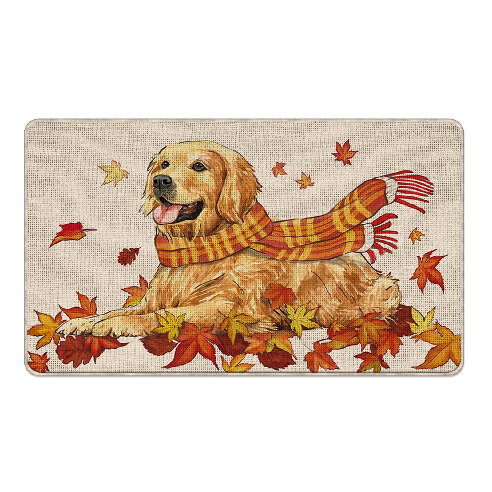 Tailus Fall Golden Retriever Dog Decorative Front Door Mat, Autumn Pet