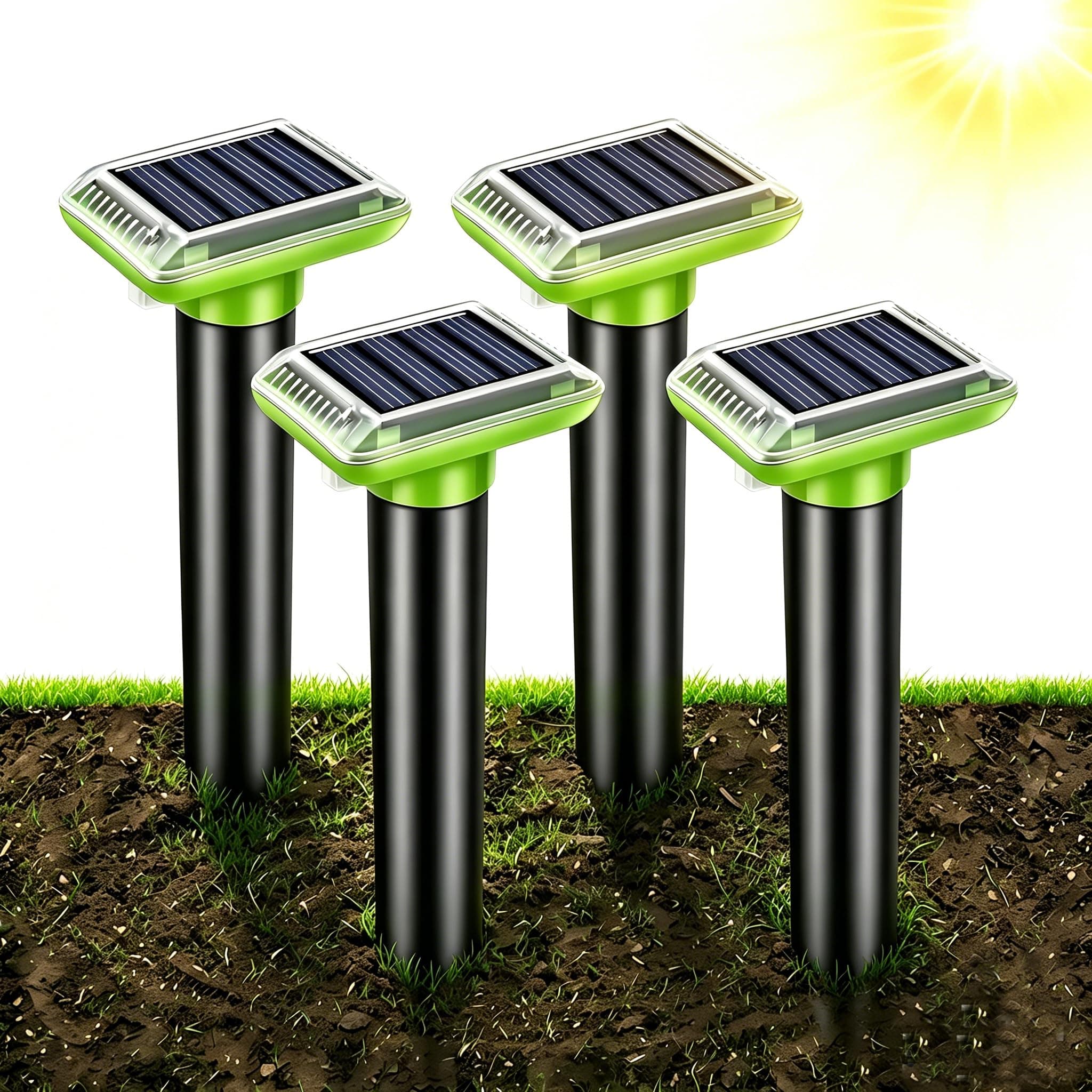 Solar-Powered Animal Deterrent 4 Pack, Waterproof Outdoor Yard Protector Accessories for Lawn, Yard and Garden (Green)