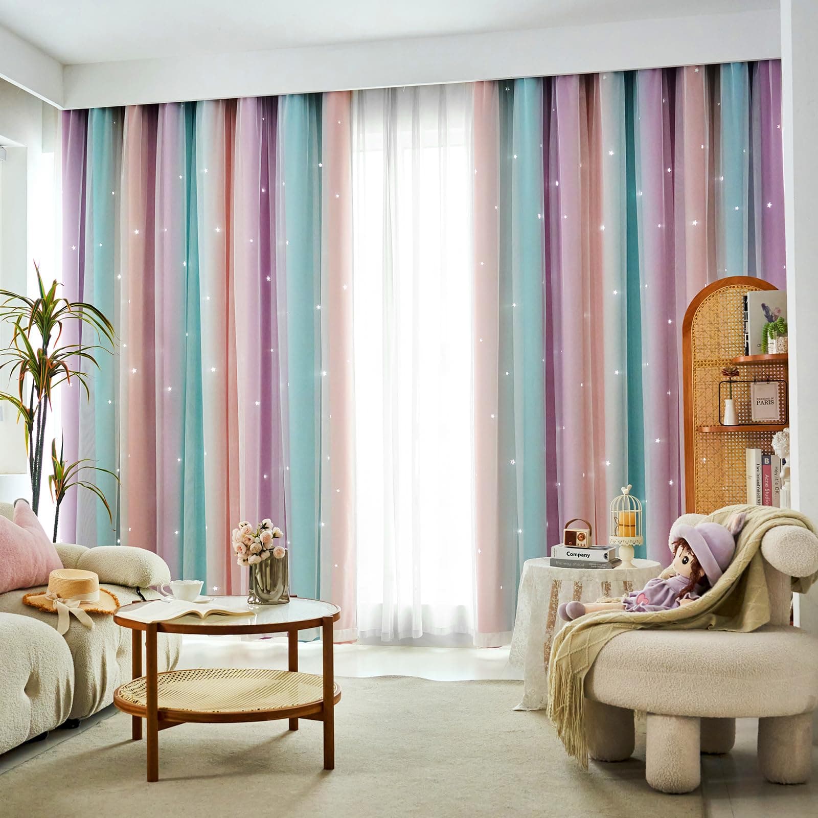 Azurehop Kids Blackout Nursery Star Rainbow 63 Inch Curtains Rideau