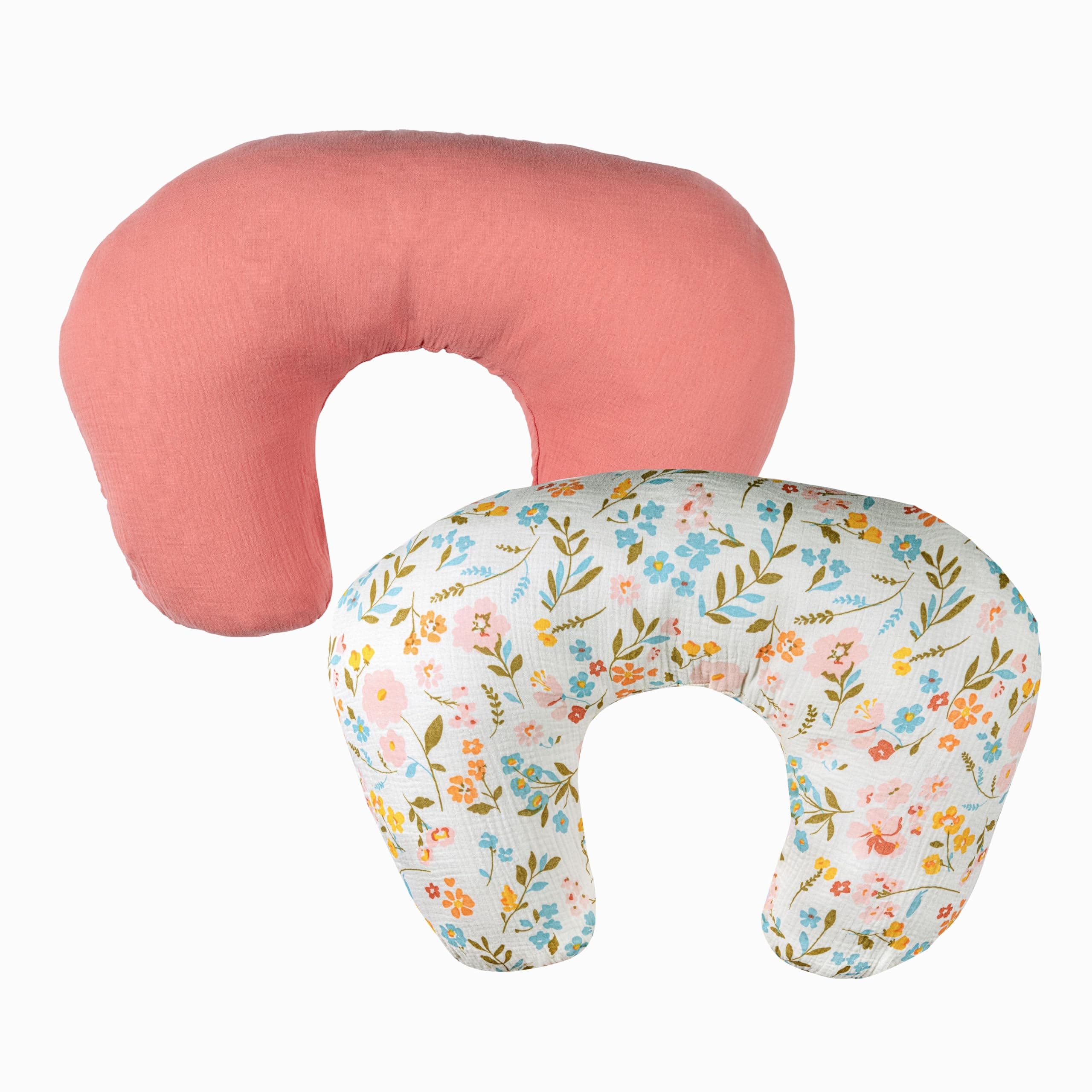 Nursing Pillow Covers, Cotton Muslin Nursing Pillow Covers, 2-Pack Breast Feeding Pillow Covers, Breastfeeding Essentials, Soft Nursing Pillow Cover Girl, Oeko TEX (Pink + Floral Pillow Covers)