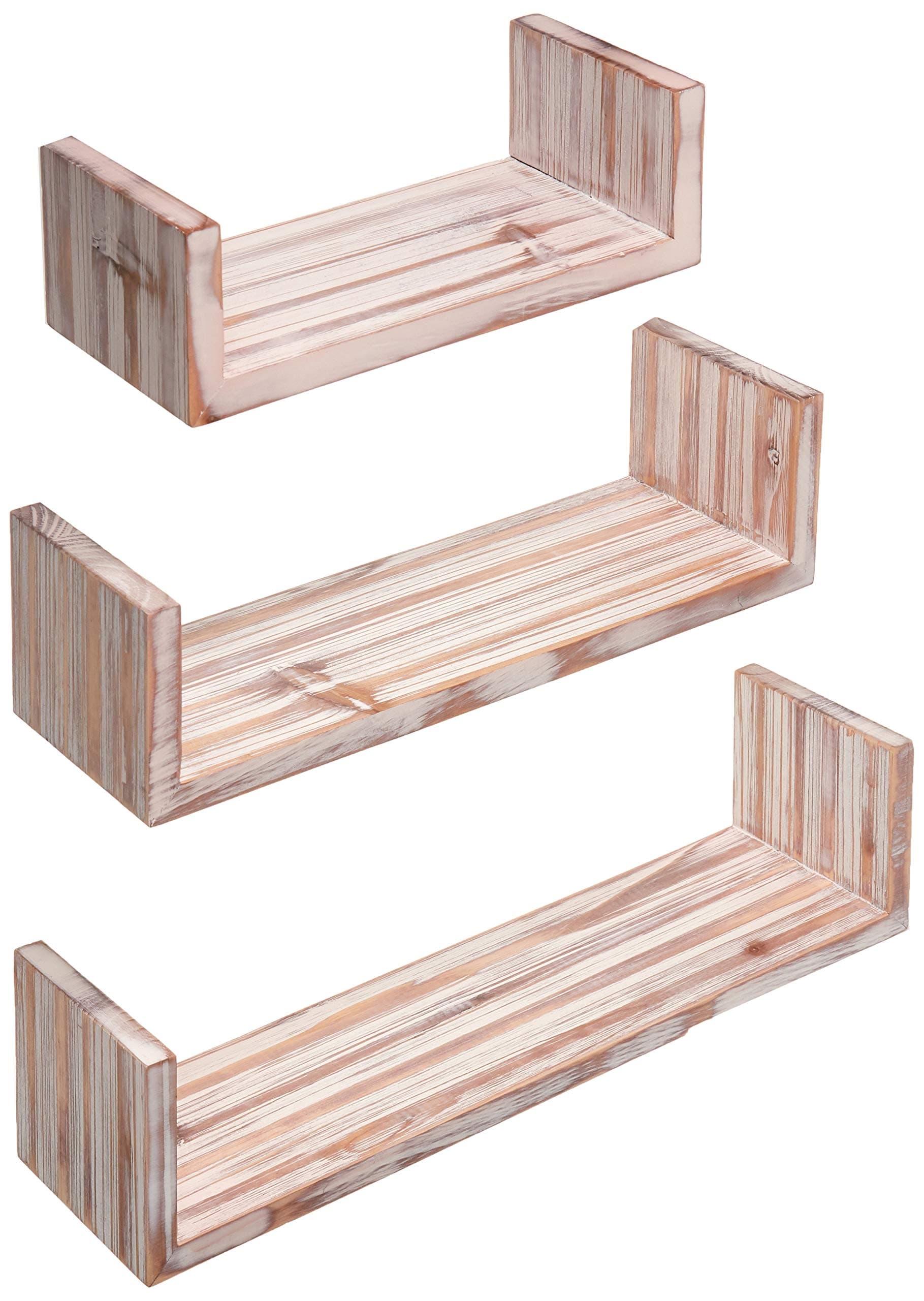 Greenco Set of 3 Floating “U” Shelves, Easy-to-Assemble Floating Wall Mount Shelves for Bedrooms and Living Rooms, Rustic Finish