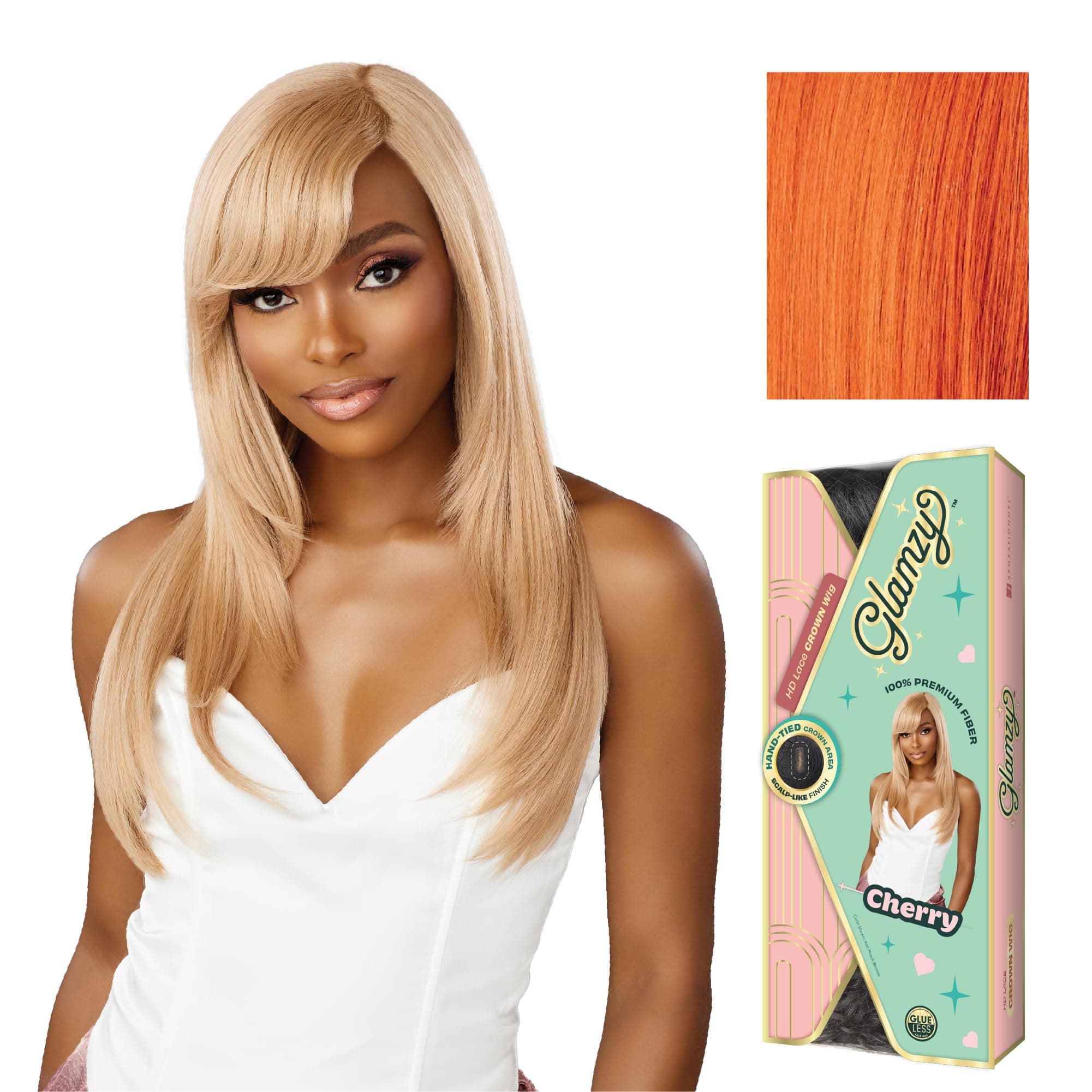 Sensationnel Glamzy Premium Synthetic Glueless Hd Lace Parting Wig - Cherry (Color : Ginger Copper)