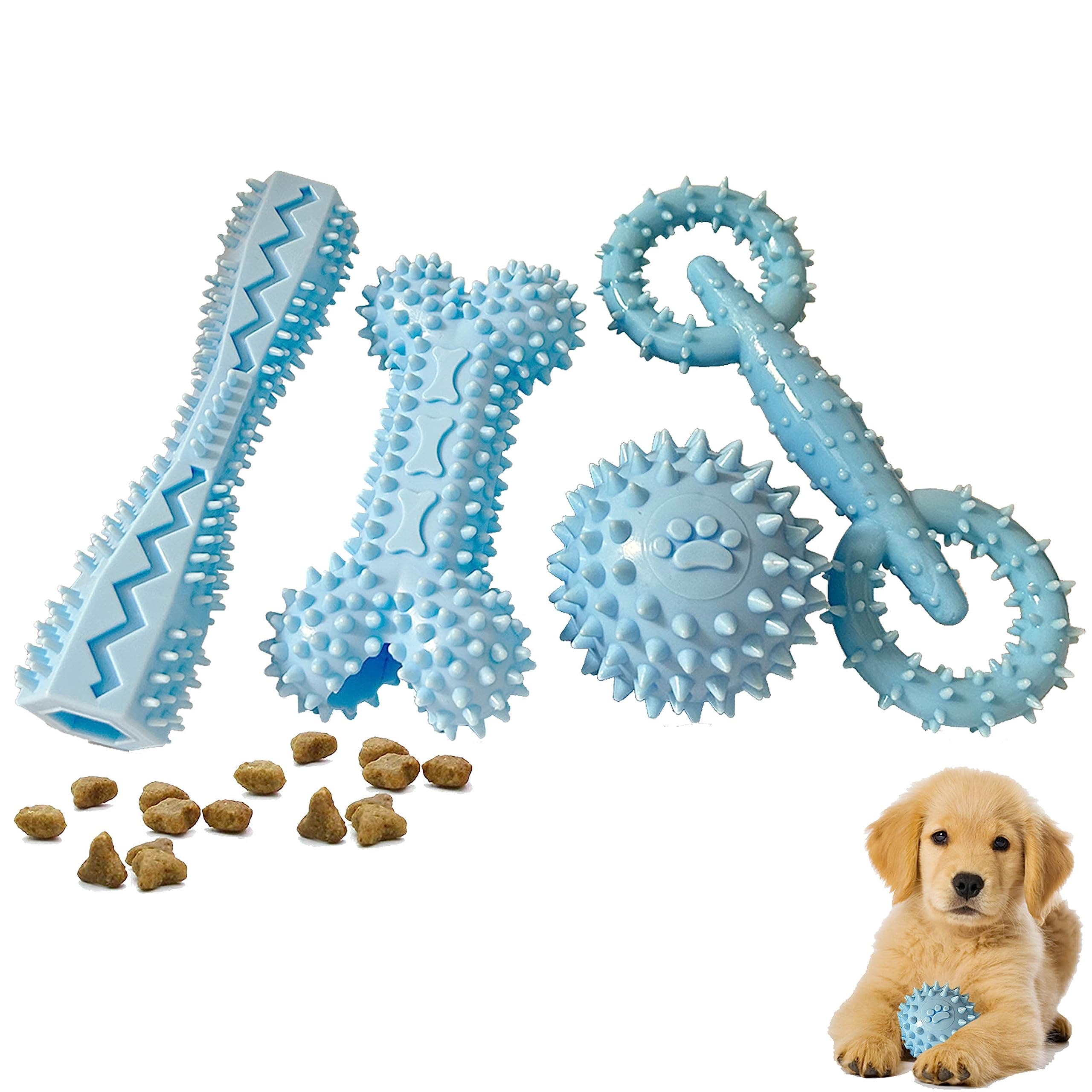 Cdyzqikm 4-Pack Soft Rubber Puppy Teething Toys for 2-8 Months Puppies,Blue