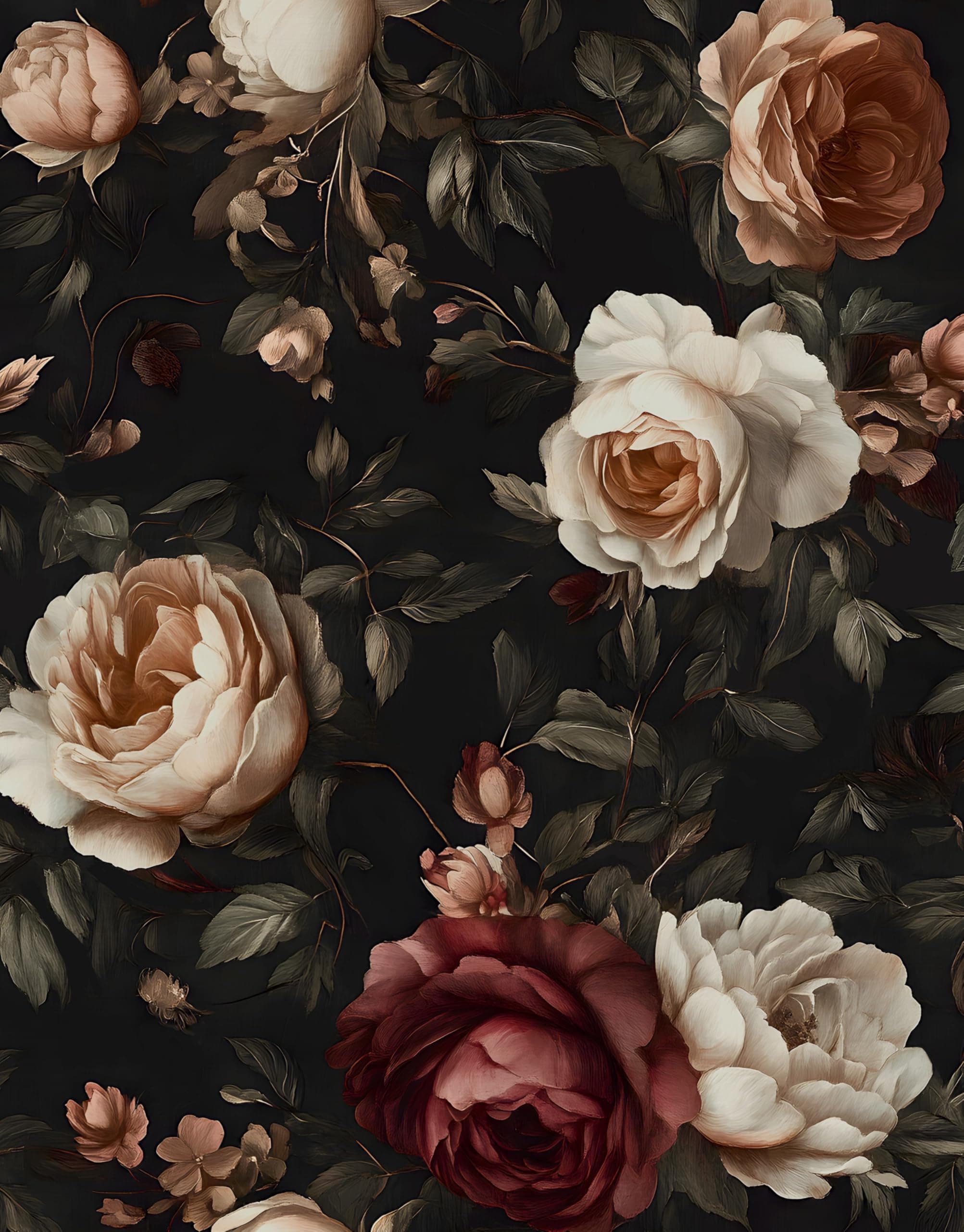 Laatse Gothic Black Red Rose Floral Wallpaper Peel and Stick 17.5"x118"