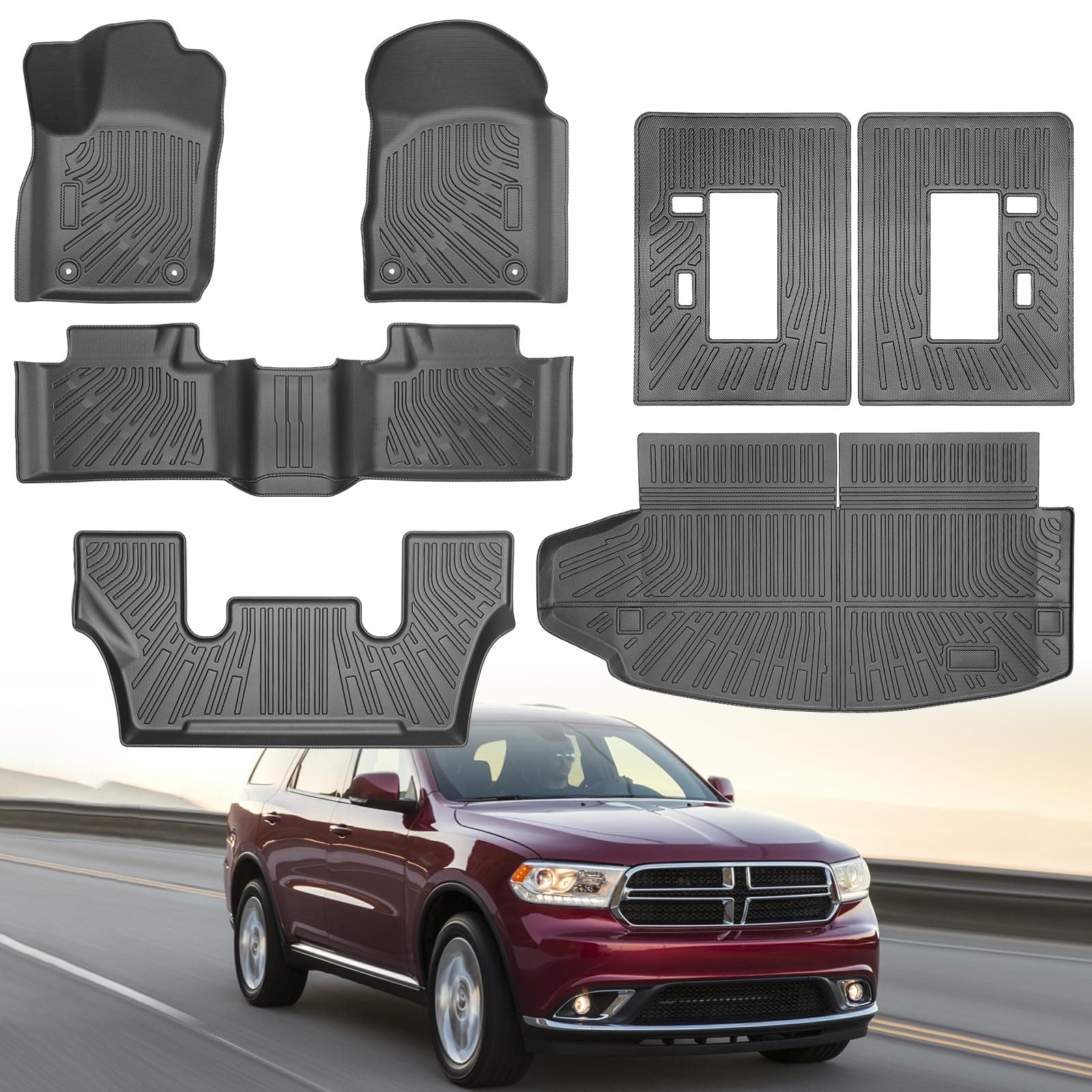 Floor Mats & Trunk Mat for 2011-2015 Dodge Durango 6 Seats with Backrest Mat Custom Fit All Weather TPE Protection 3 Rows Car Floor Liners Full Set with Cargo Liners for Durango
