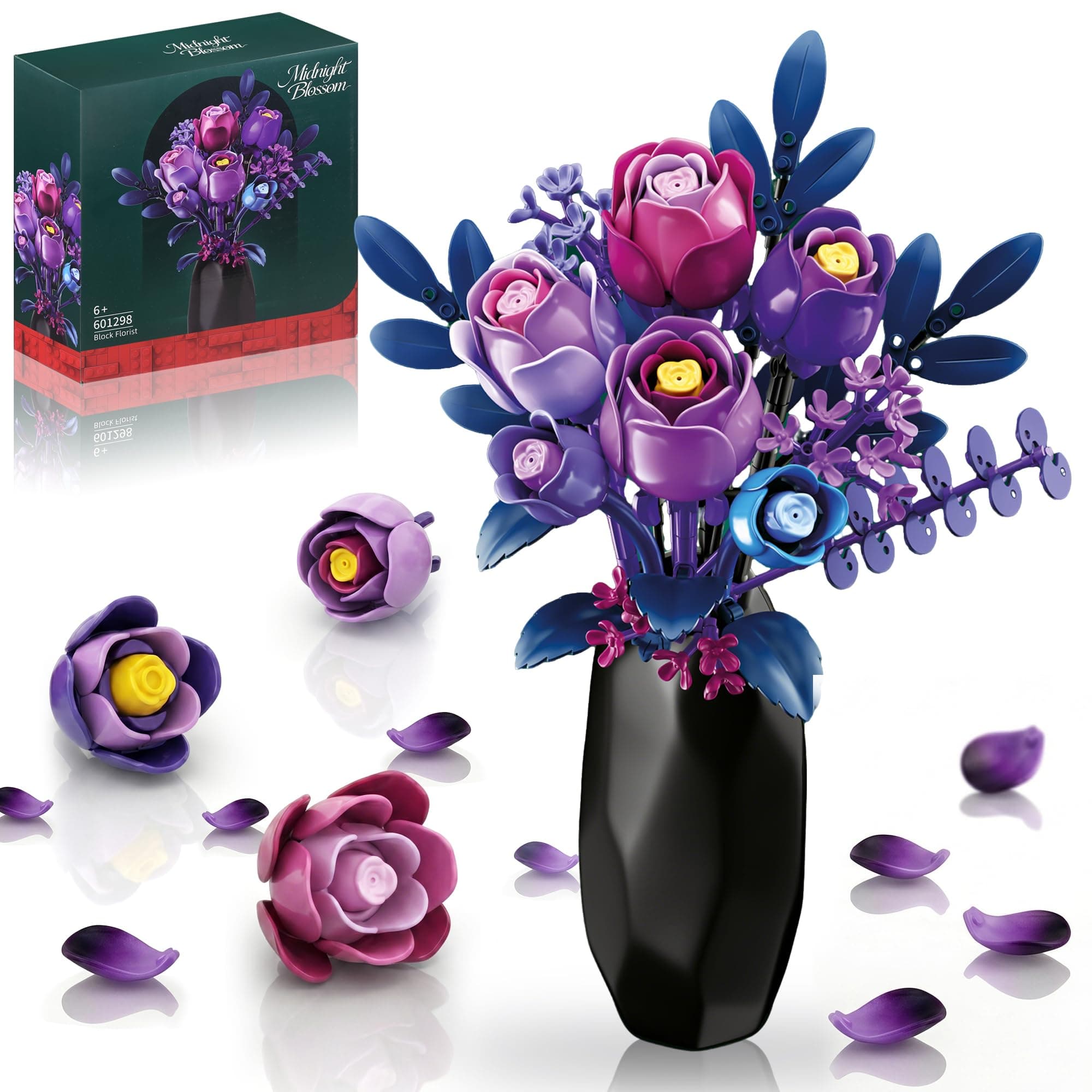 Purple Rose Flowers with Vase, Compatible with Lego Botanicals
