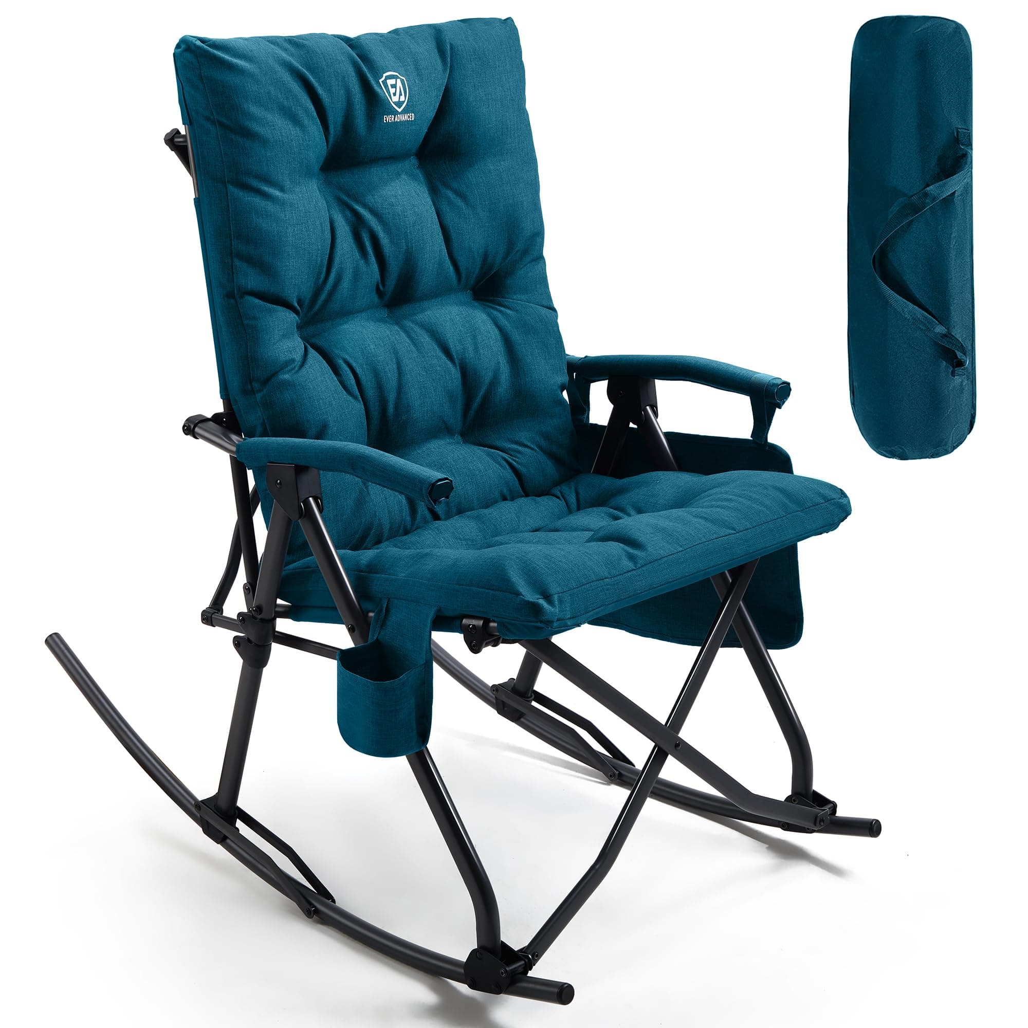 EVER ADVANCED Oversized Folding Camping Chair, Padded Portable Rocking Chair for Patio, Lawn and Outdoor, Heavy Duty Hard Armchair for Adults, Holds 400 lbs, Green
