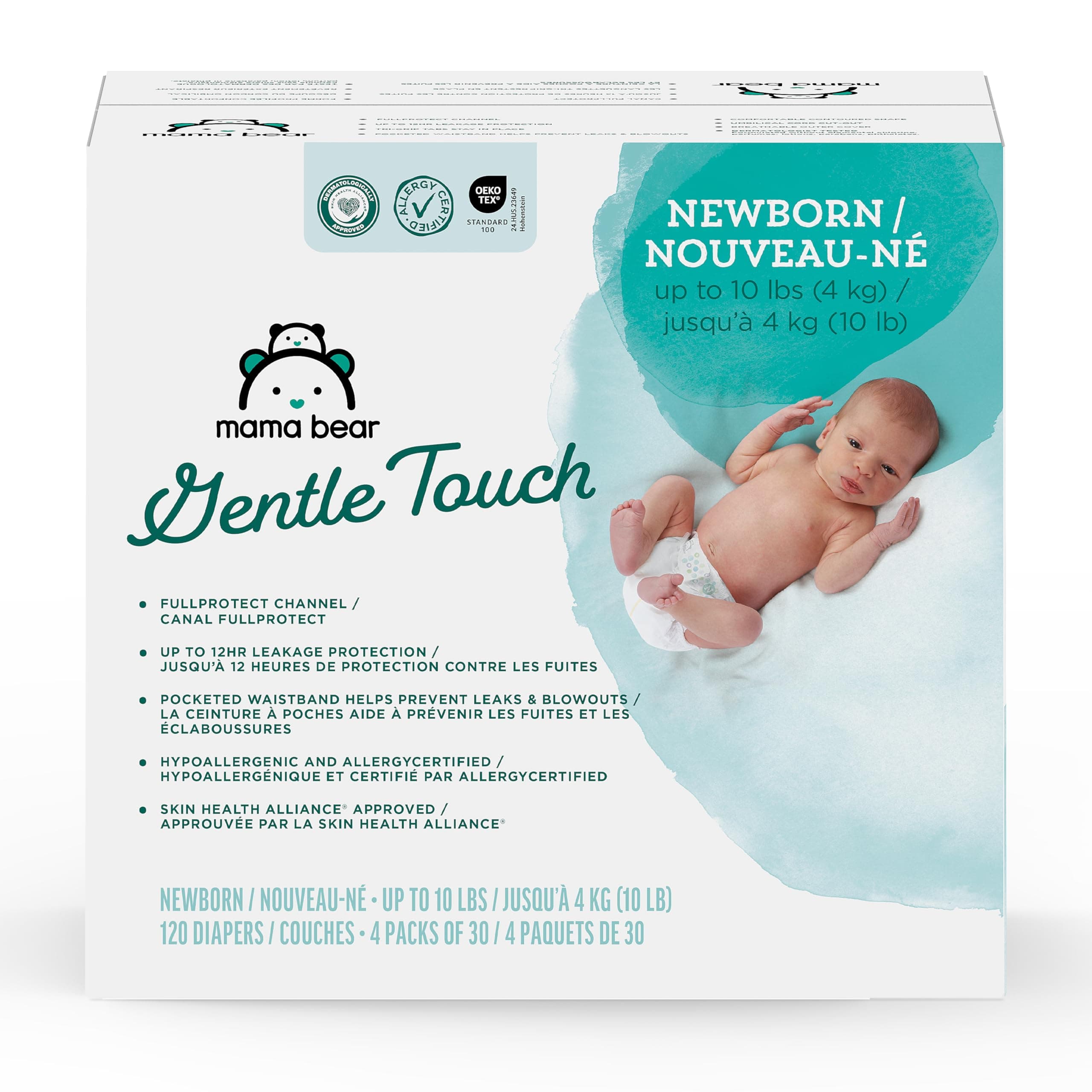 Amazon Brand - Mama Bear Gentle Touch Diapers, Size Newborn, 120 Count (4 packs of 30)
