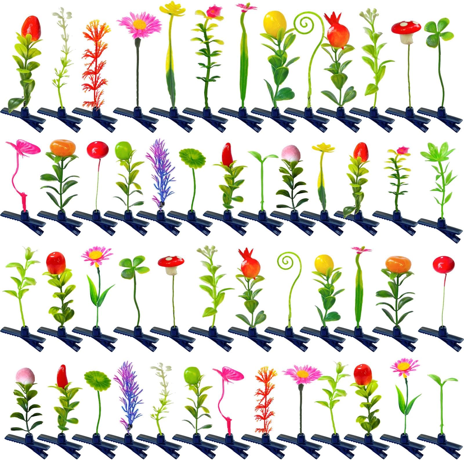 Bean Sprout Hair Clips Sprout Clips Flower Butterfly Grass Hairpins Funny Barrette Headwear Hair Accessories for Women Kids Girls Lady Home School Party (Flower 50pcs)