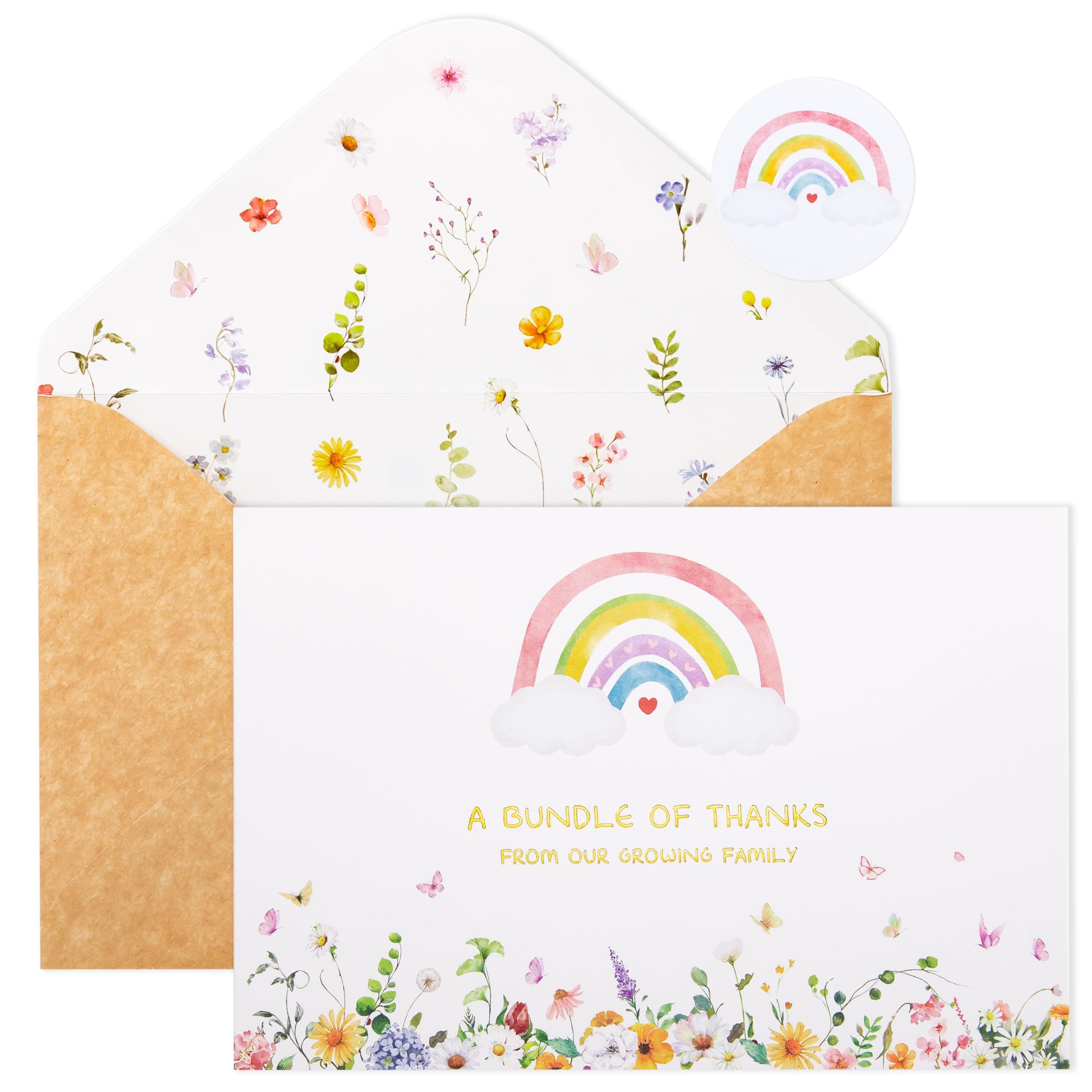 Crisky Baby Shower Thank You Cards with Envelopes, 50 Pack General Baby Shower Cards Floral Rainbow Design,(A Bundle of Thanks From Our Growing Family)