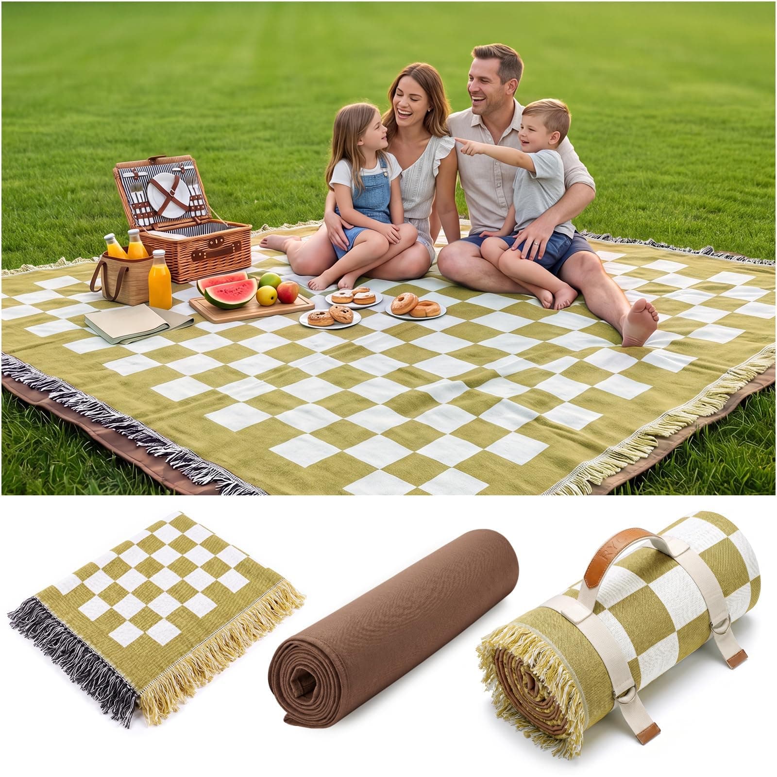RYCHIC 2 in 1 Extra Large Camping Blanket Outdoor Rug Picnic Yoga Mat Lightweight Car Essential Roadtrip Gadget Rv Accessories Glamping Gear Must Haves Hiking Backpacking Necessities Women Beach Gift