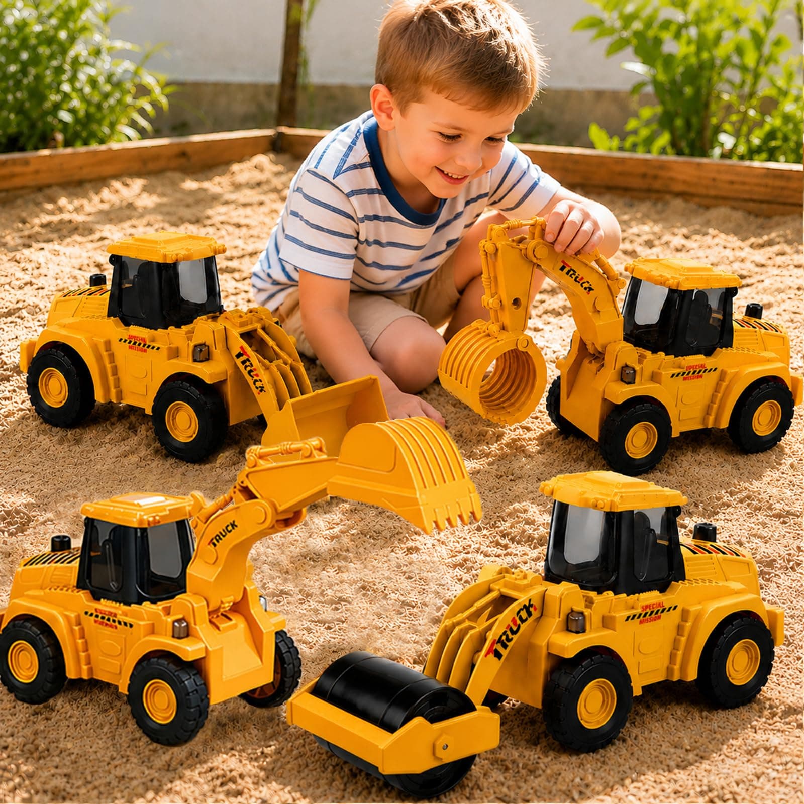 Veslier Construction Toys for 3 4 5 6 + Years Old Boys Kids Toddlers,Sand Box Excavator Toys Construction Truck Toys Vehicles Trucks Excavator Bulldozer Road Roller,Birthday Gift for for Boys.