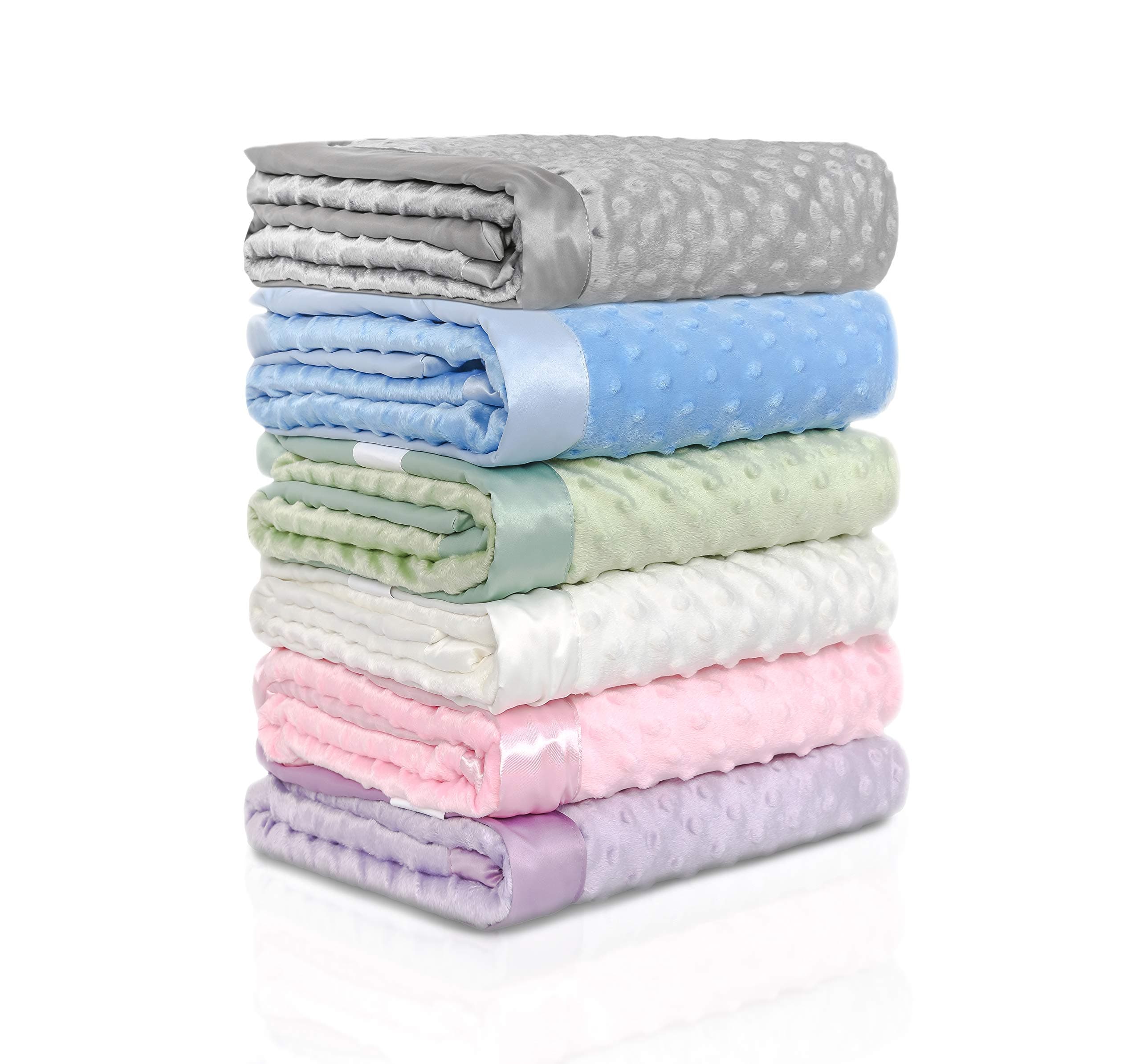 KOYOU Baby White Super Soft Minky Plush Reversible Double Layer 30" x 35" Baby Blanket with Dotted Backing and Silky Trim