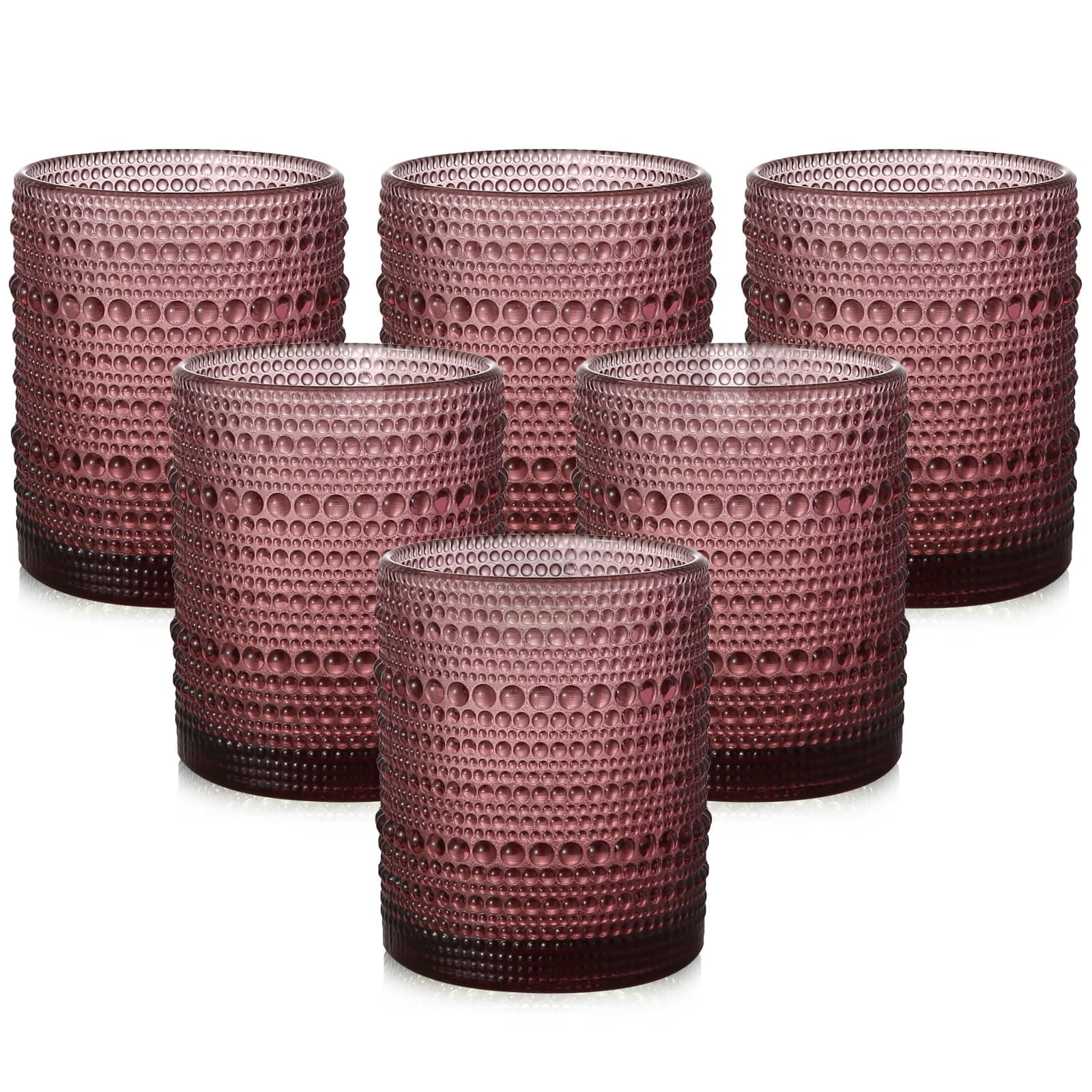 ZMOWIPDL Drinking Glasses Set of 6,12oz Purple Hobnail Glass Cups