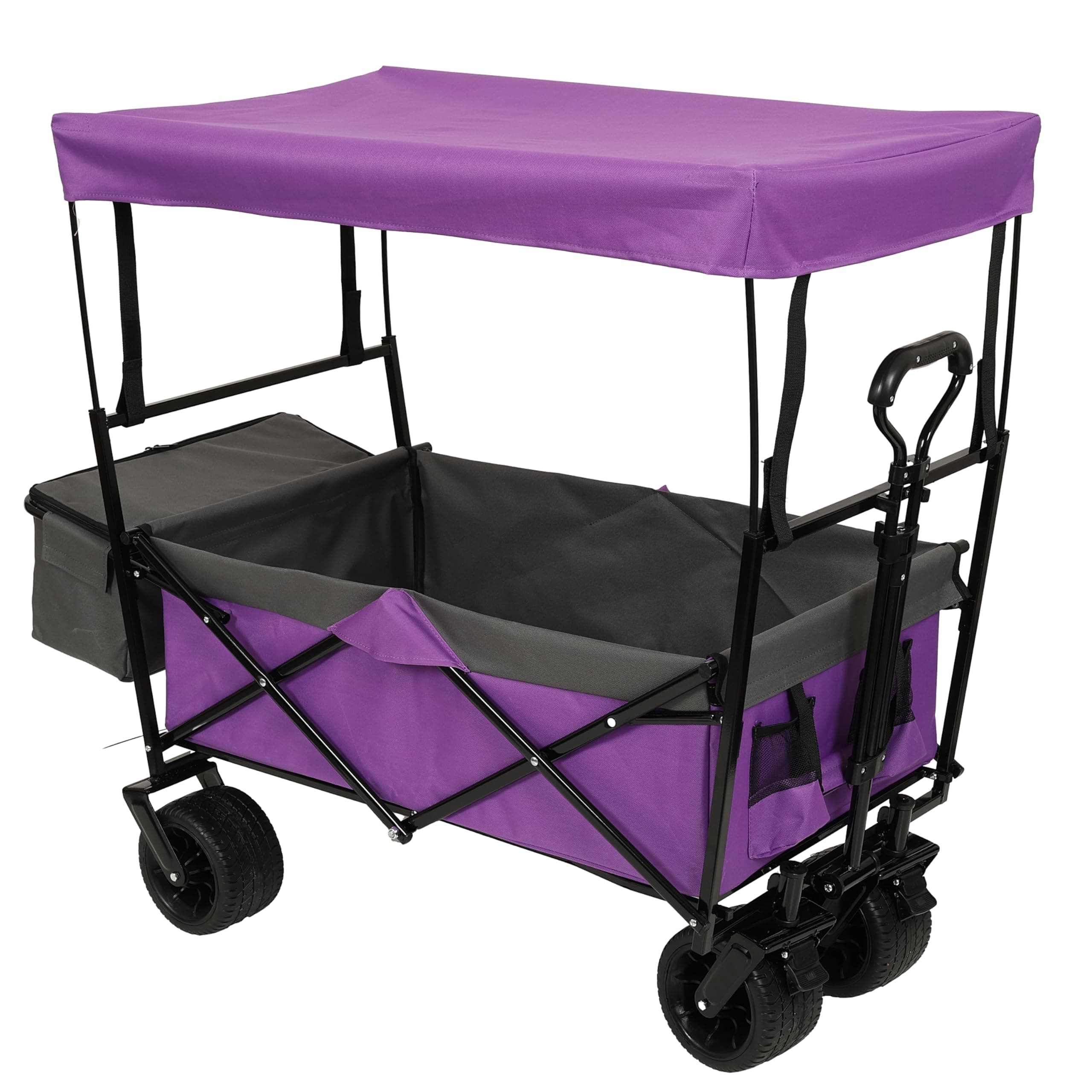 480LBS Foldable Canopy Wagon with 7-Inch All-Terrain Wheels, Lightweight & Large Capacity Utility Cart for Camping, Shopping, Sports & Garden - Includes Mosquito Net (Purple)