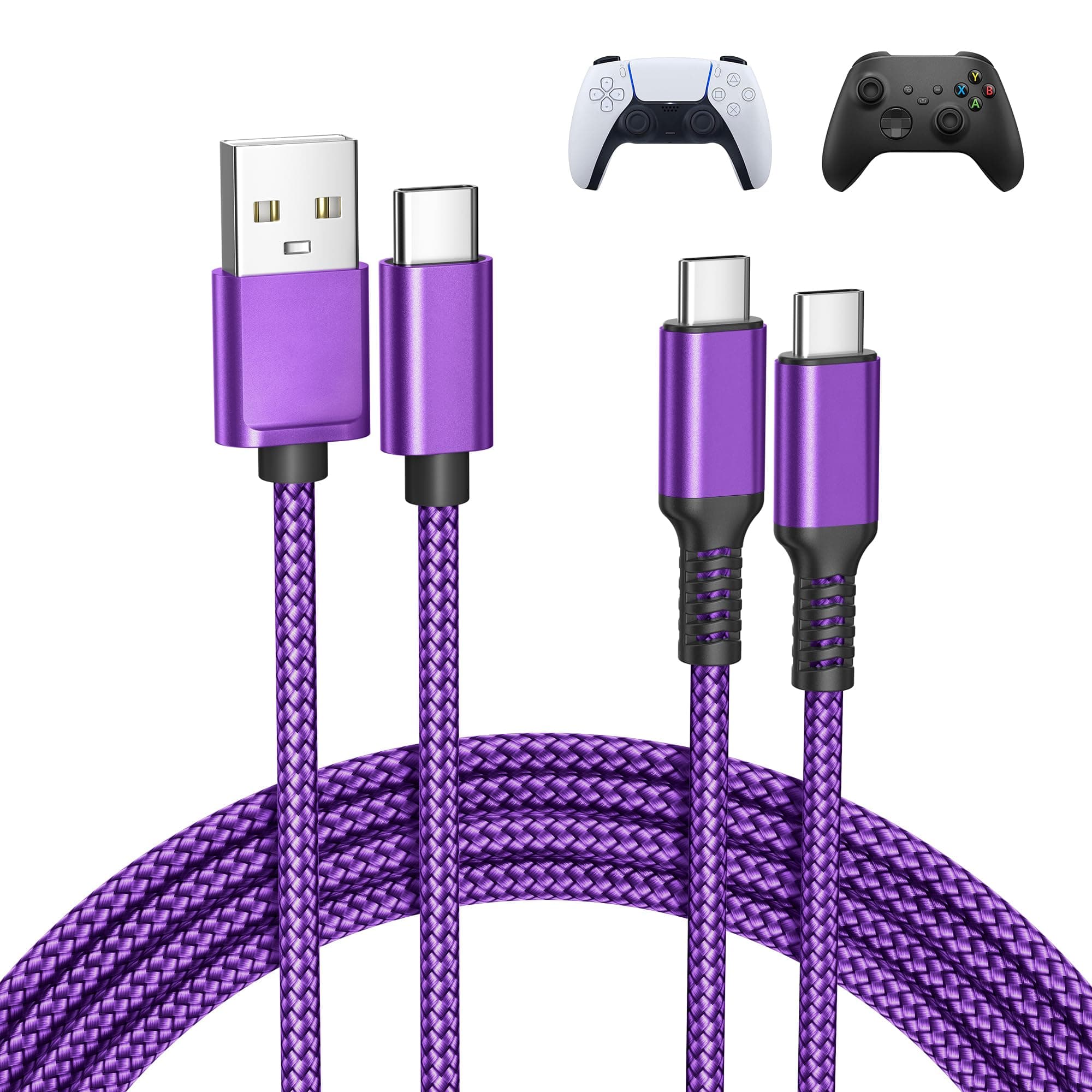 Basesailor for PS5 Controller Charger Cord 10FT 2Pack,for Nintendo Switch 2 Controller Long USB Type C Charging Cable for Xbox Series X|S Core,for PlayStation 5 DualSense,PS5 Pro Controller