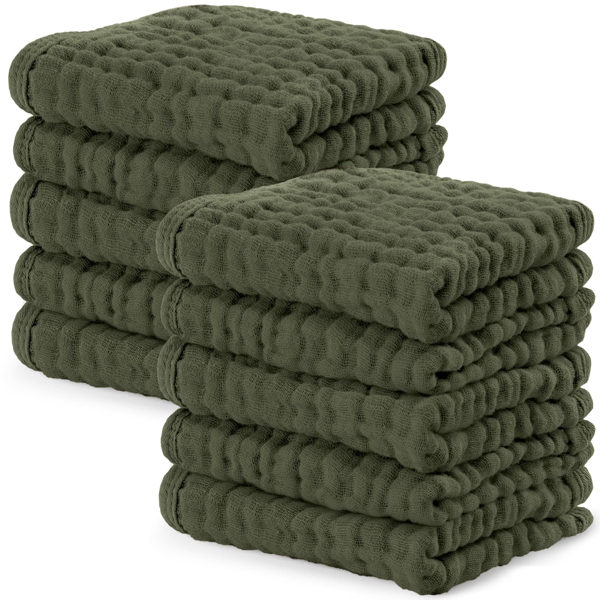 Comfy Cubs Muslin Baby Washcloths 25x25cm 10 Pk - Kelp