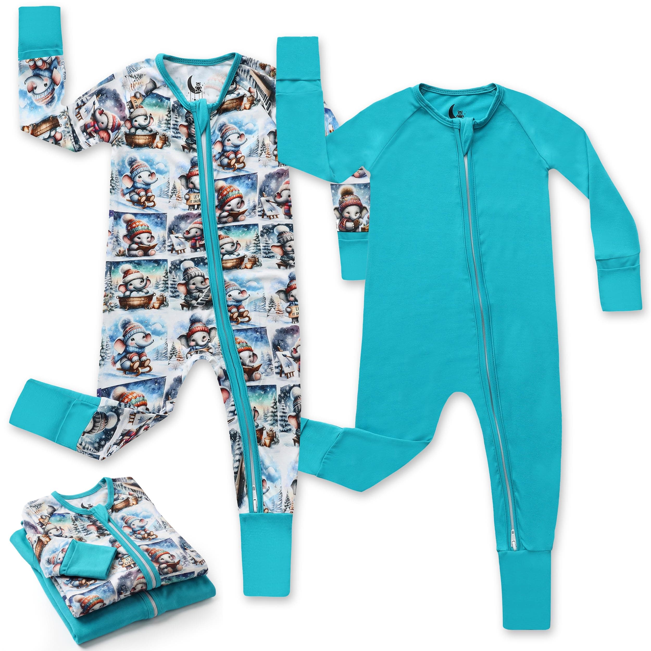 CubbieMoon Viscose Bamboo Baby Pajamas, 2 Way Zipper, Girl & Boy Sleepers, 0 to 3 Month Pjs, Soft Stretchy Viscose Made From Bamboo (2 Pack)