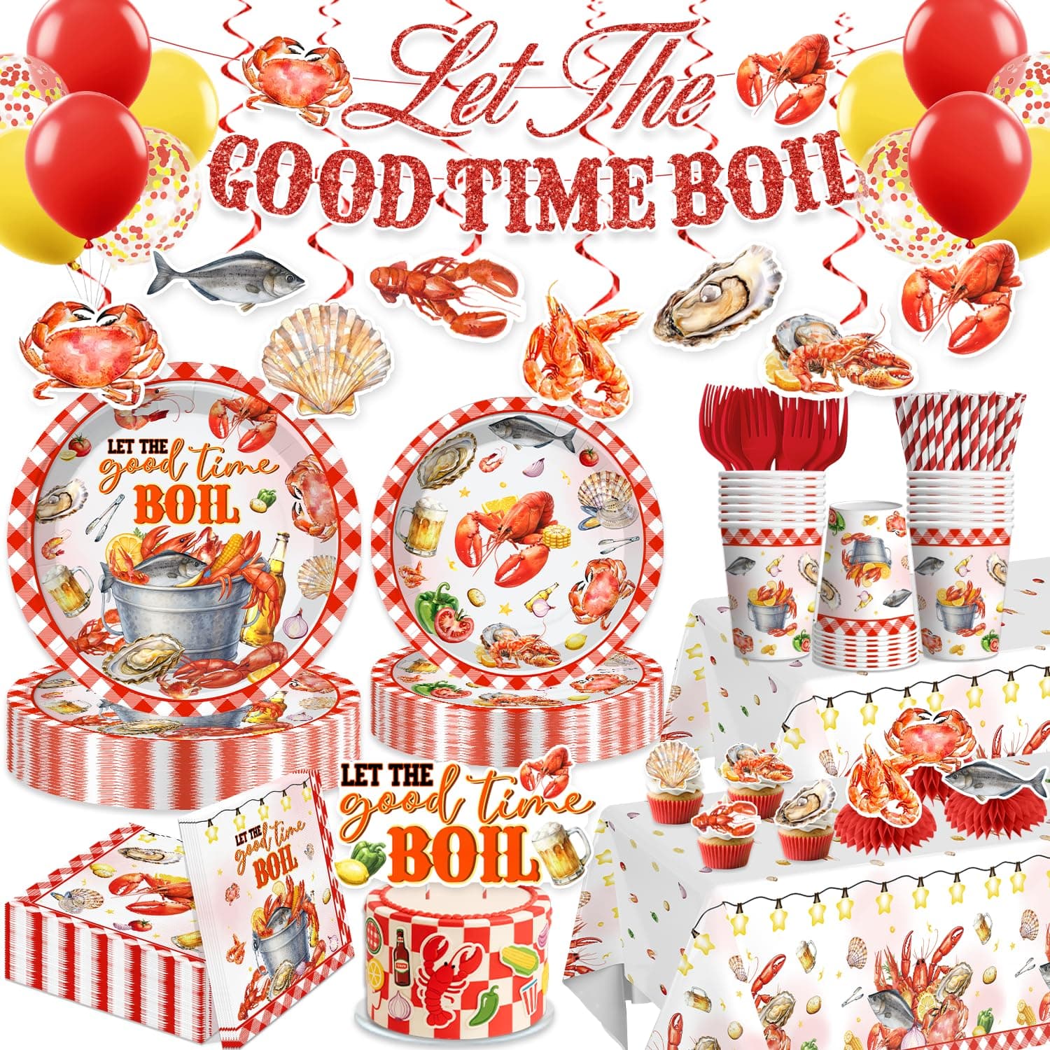 205pcs Xynic Seafood Boil Party Supplies Tableware Set, 25 Serves